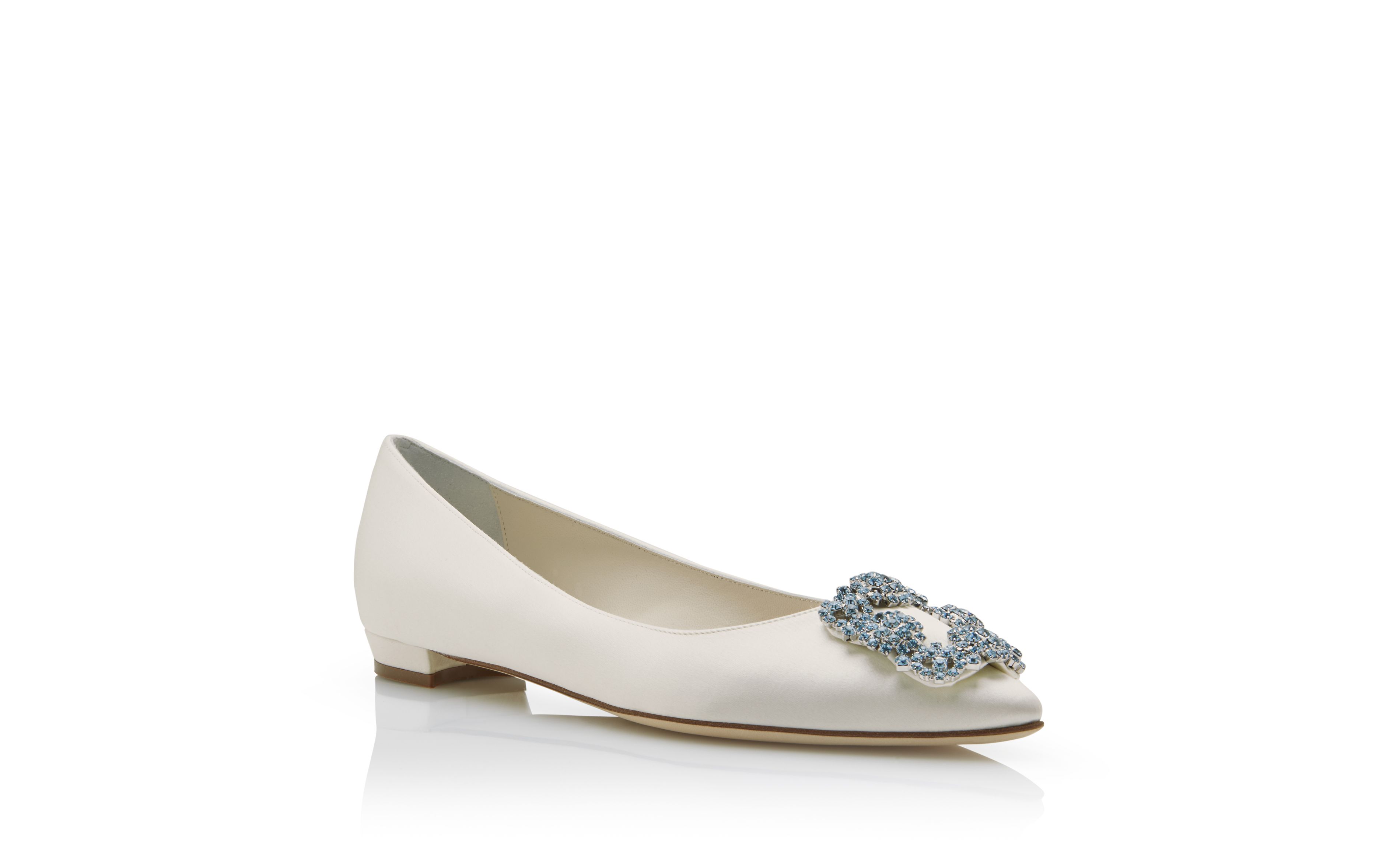 Hangisiflat Bride White Satin Jewel Buckle Flats Manolo Blahnik