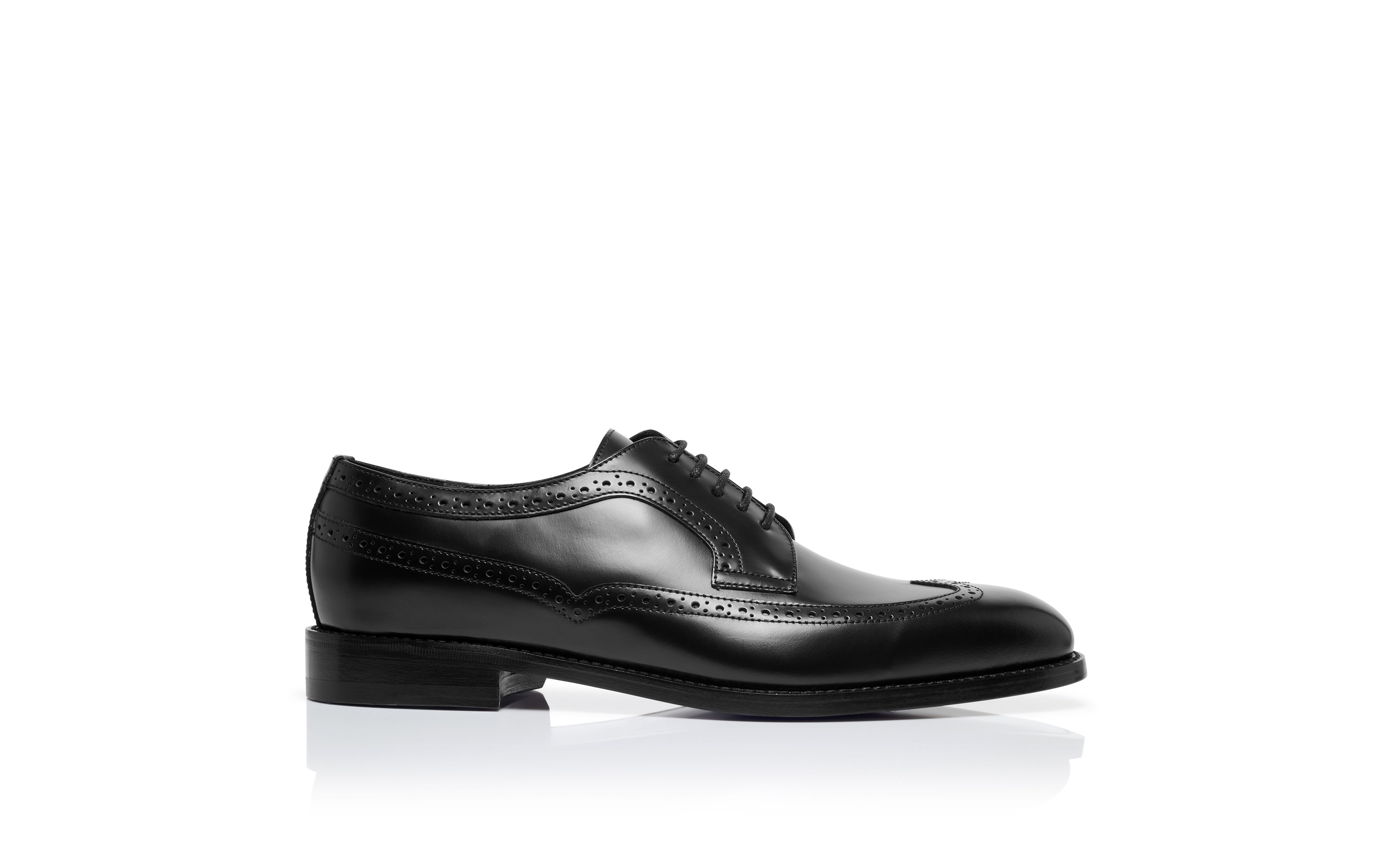 Designer Black Calf Leather Lace-Up Oxfords - Image Side View