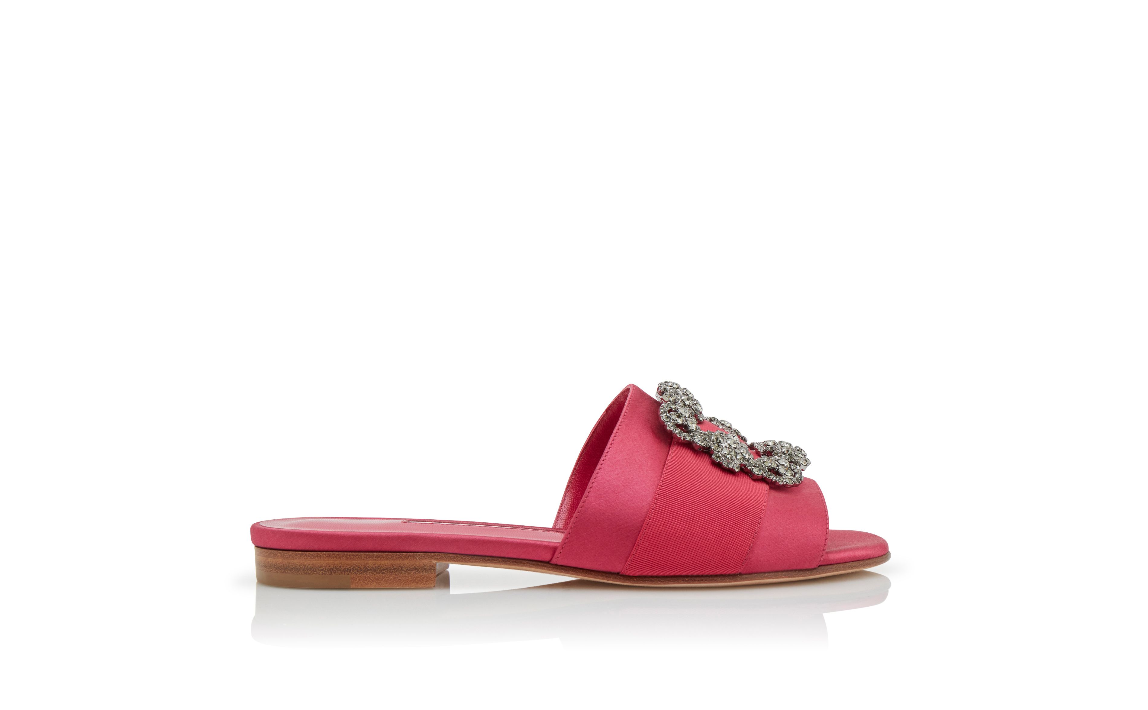 Designer Pink Satin Jewel Buckled Flat Sandals
 - Image Side View