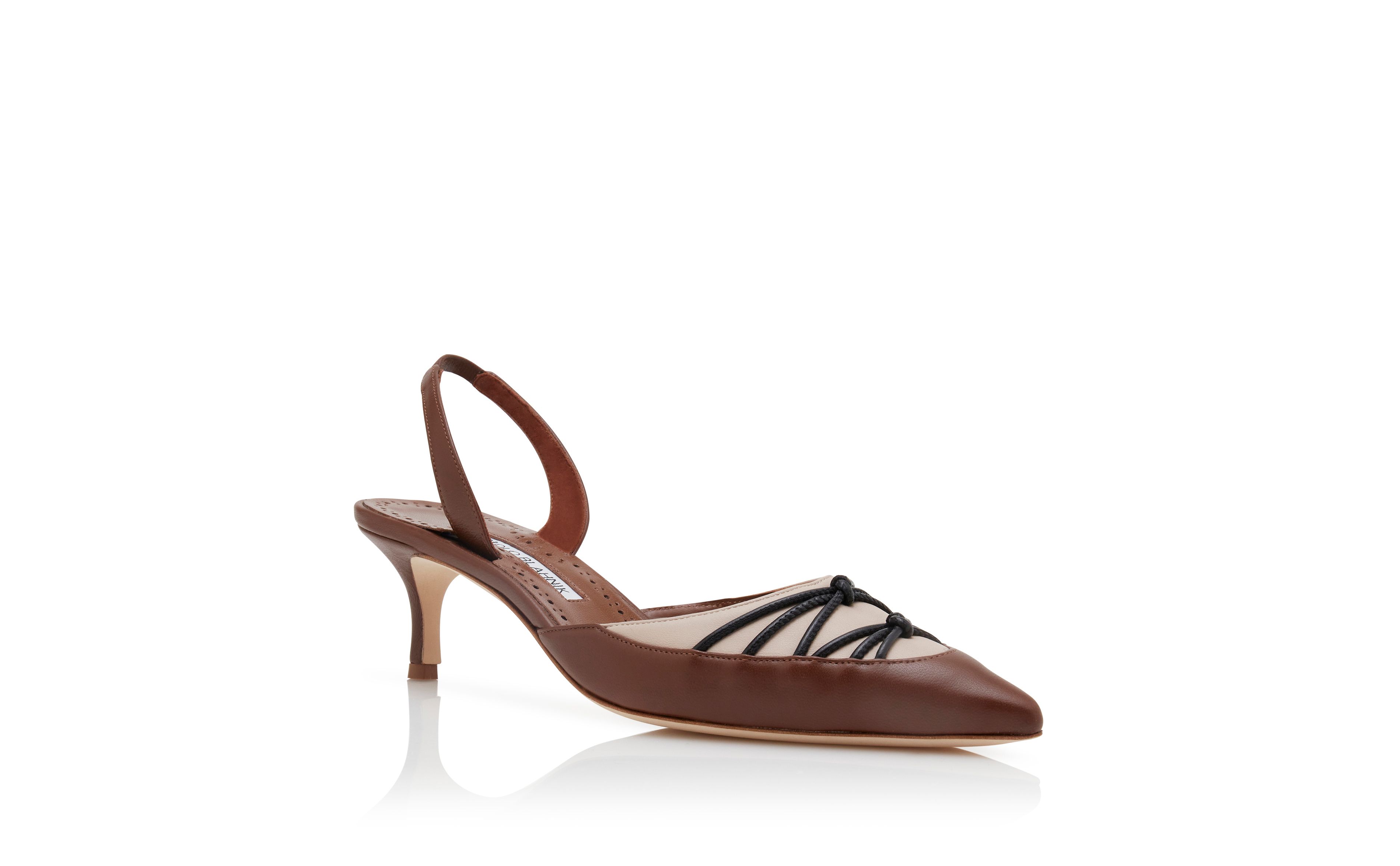 Designer Brown Nappa Leather Slingback Pumps - Image Upsell