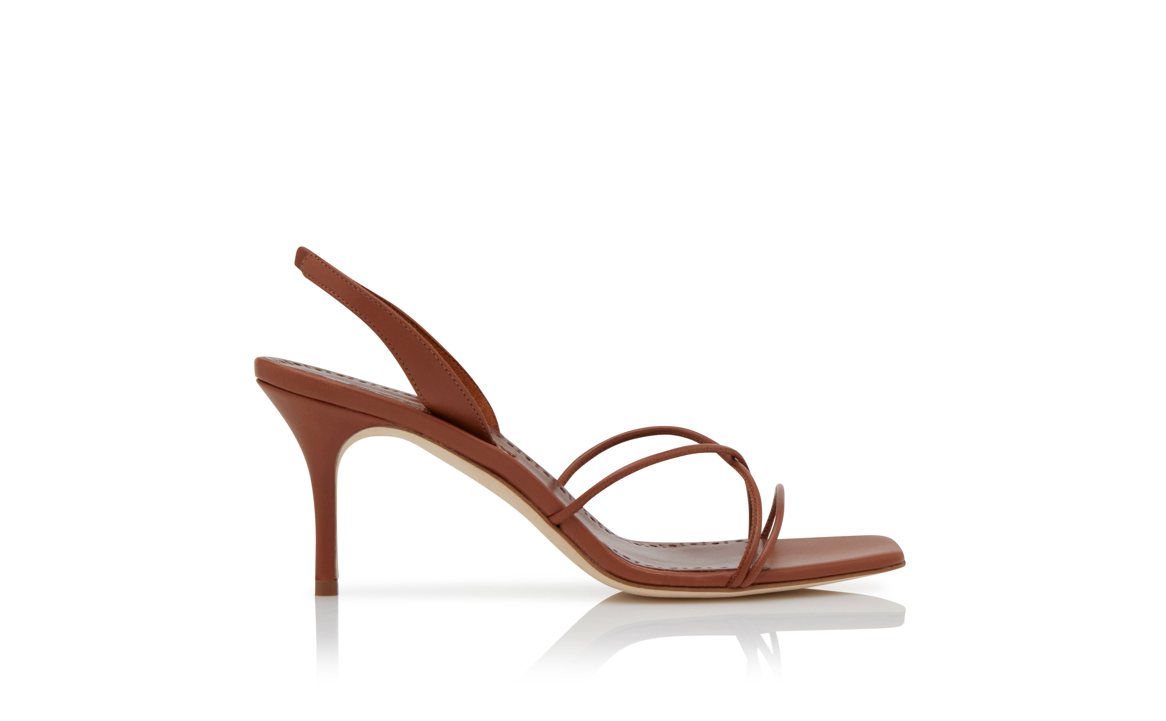 Designer Brown Nappa Leather Slingback Sandals - Image Side View