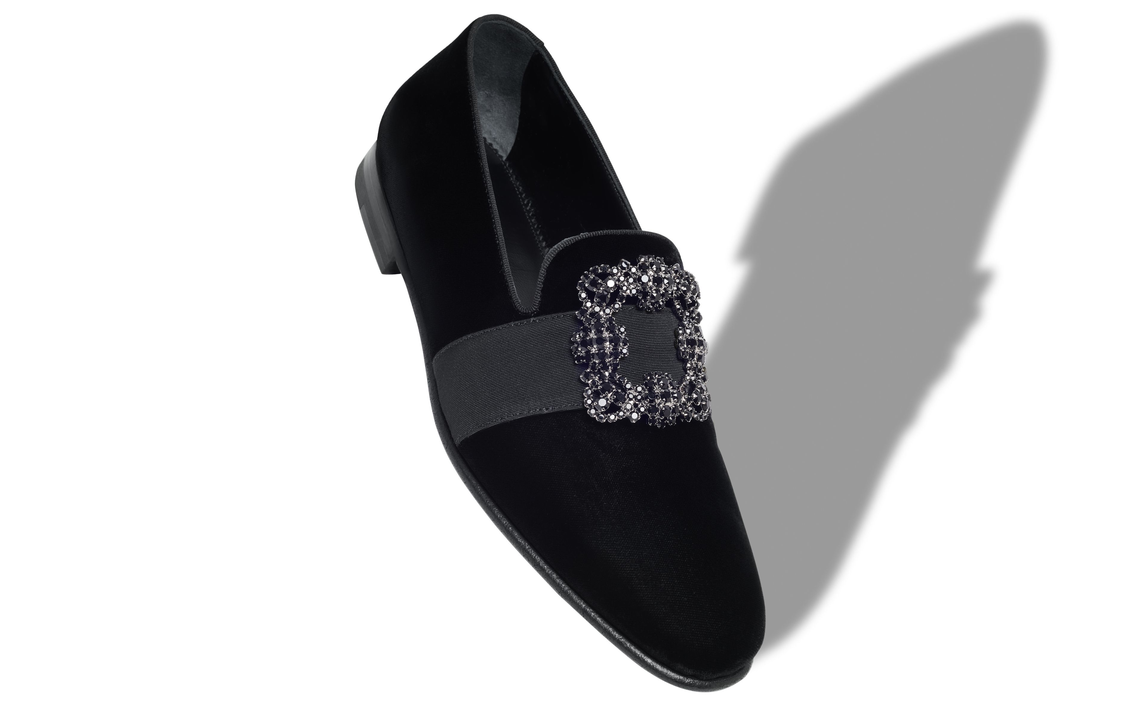 Designer Black Velvet Jewel Buckle Loafers - Image small_image