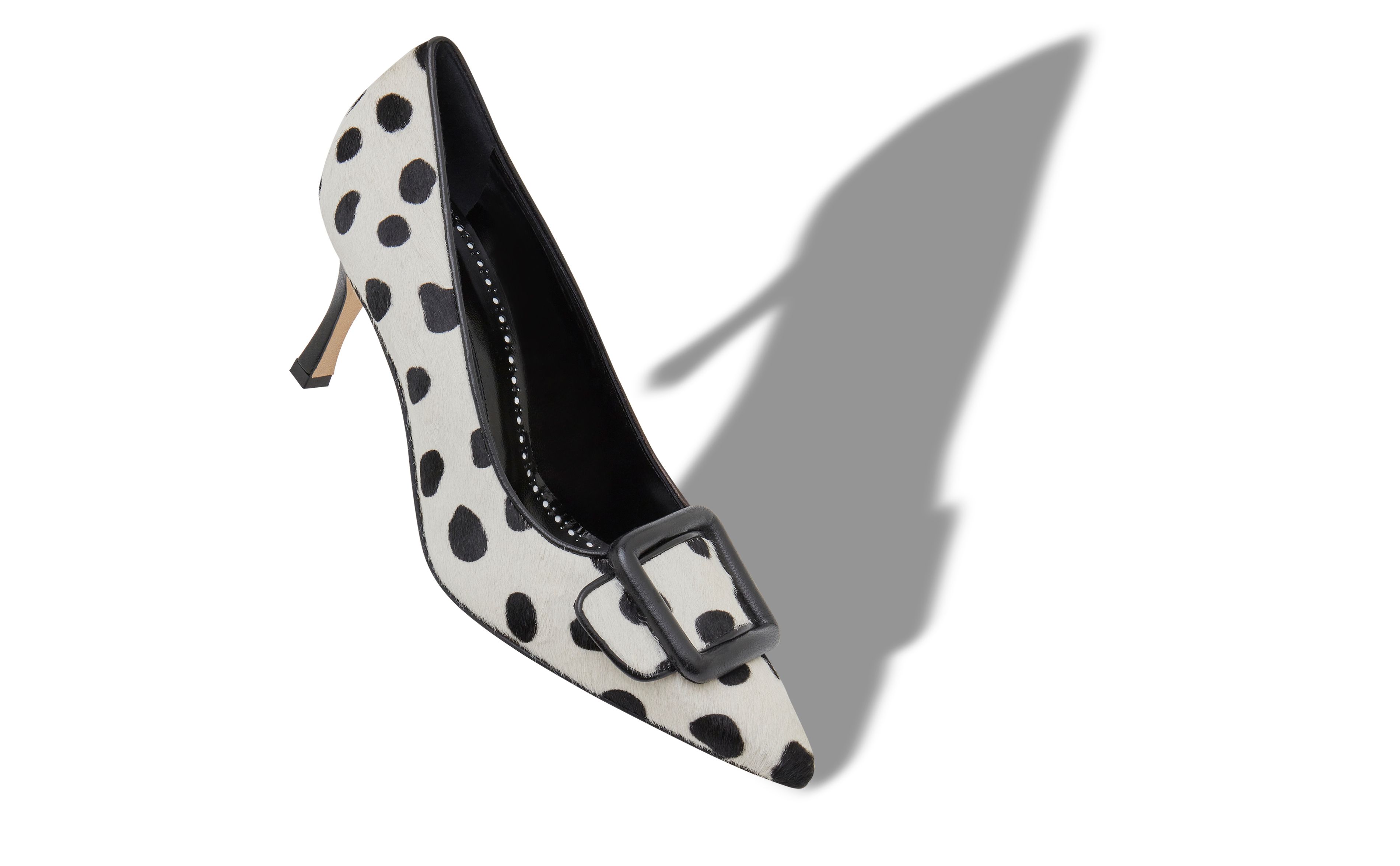 Designer White and Black Calf Hair Buckle Detail Pumps - Image small_image