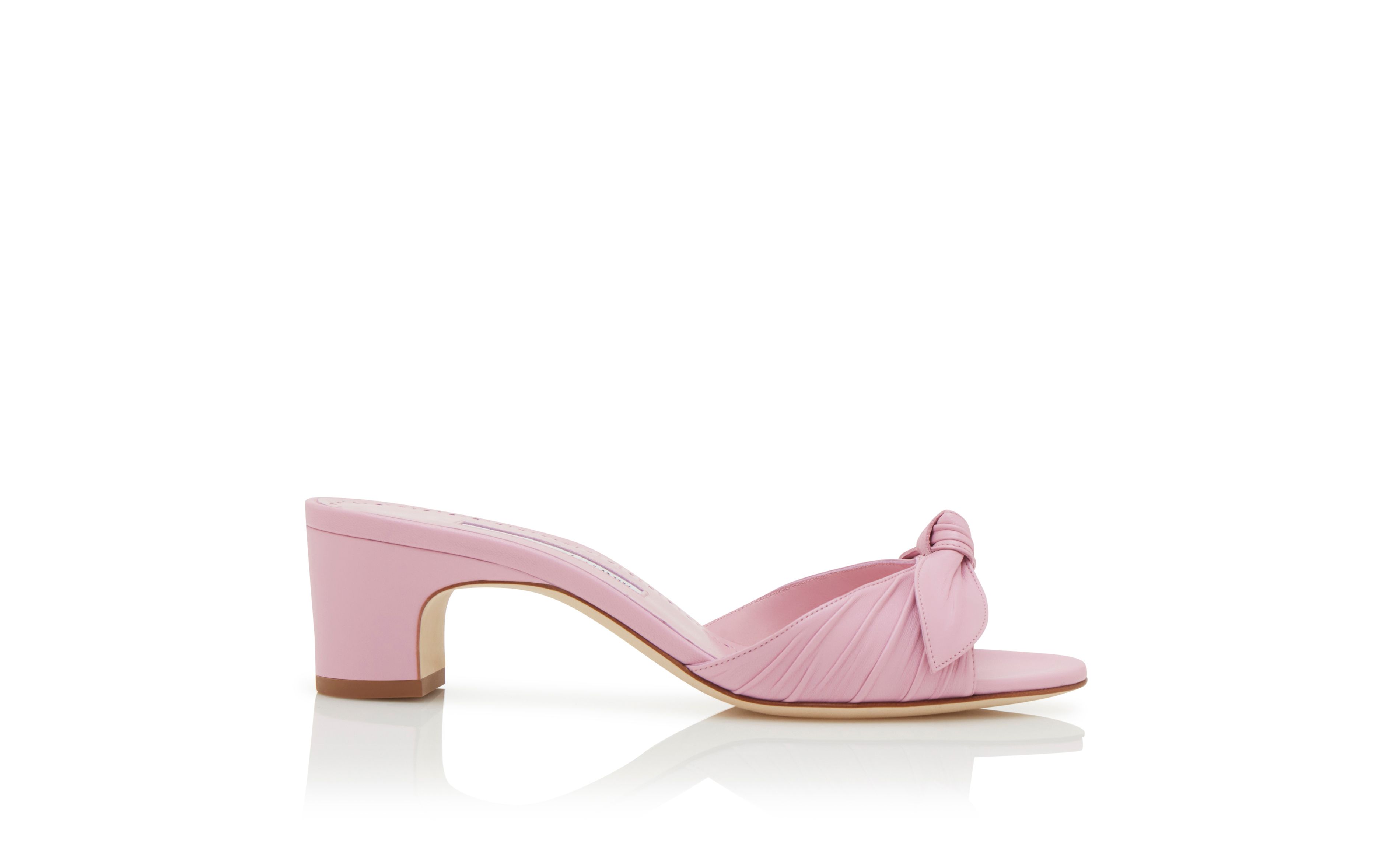 Designer Light Purple Nappa Leather Bow Detail Mules - Image Side View