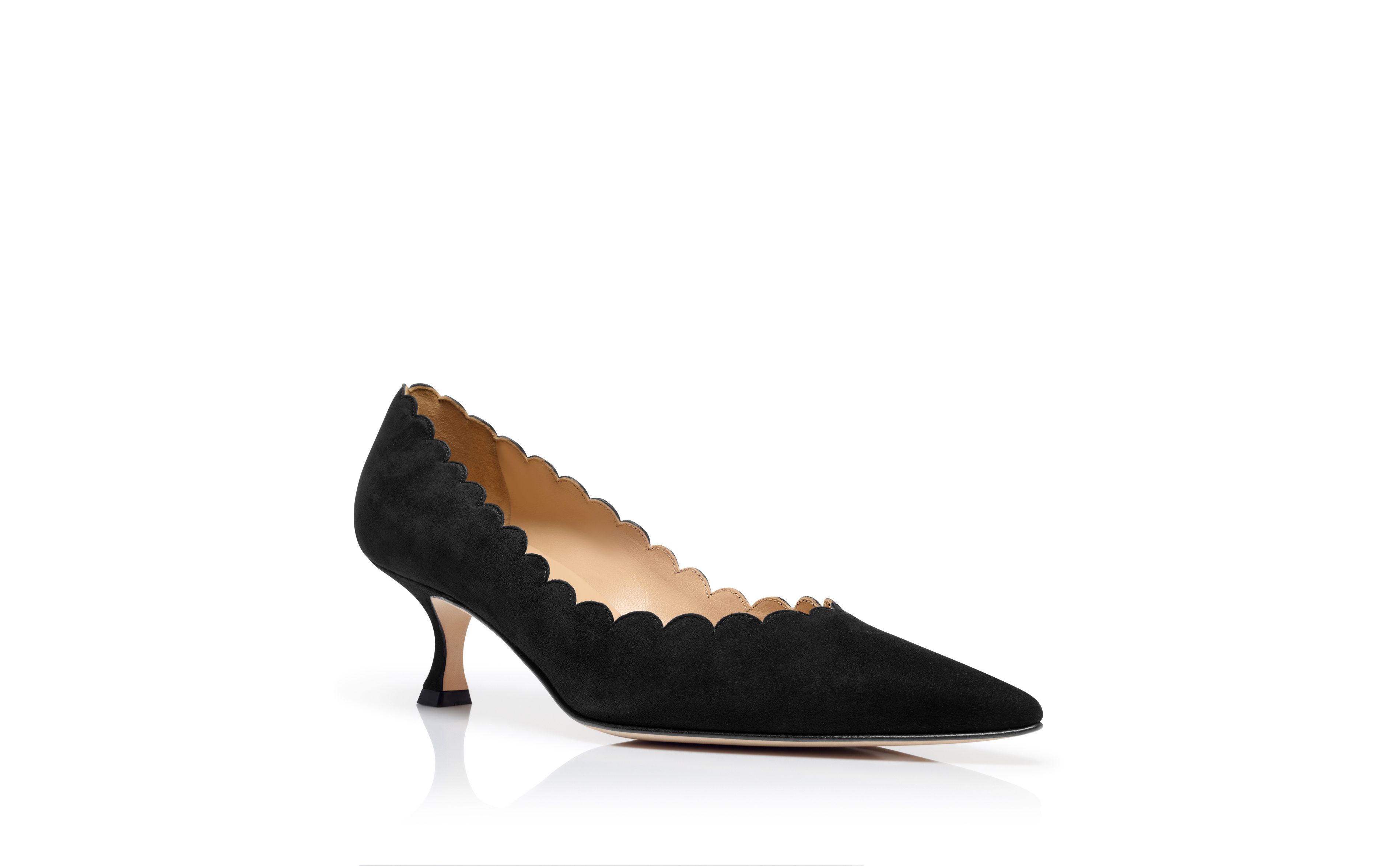 Designer Black Suede Scalloped Pumps - Image Upsell