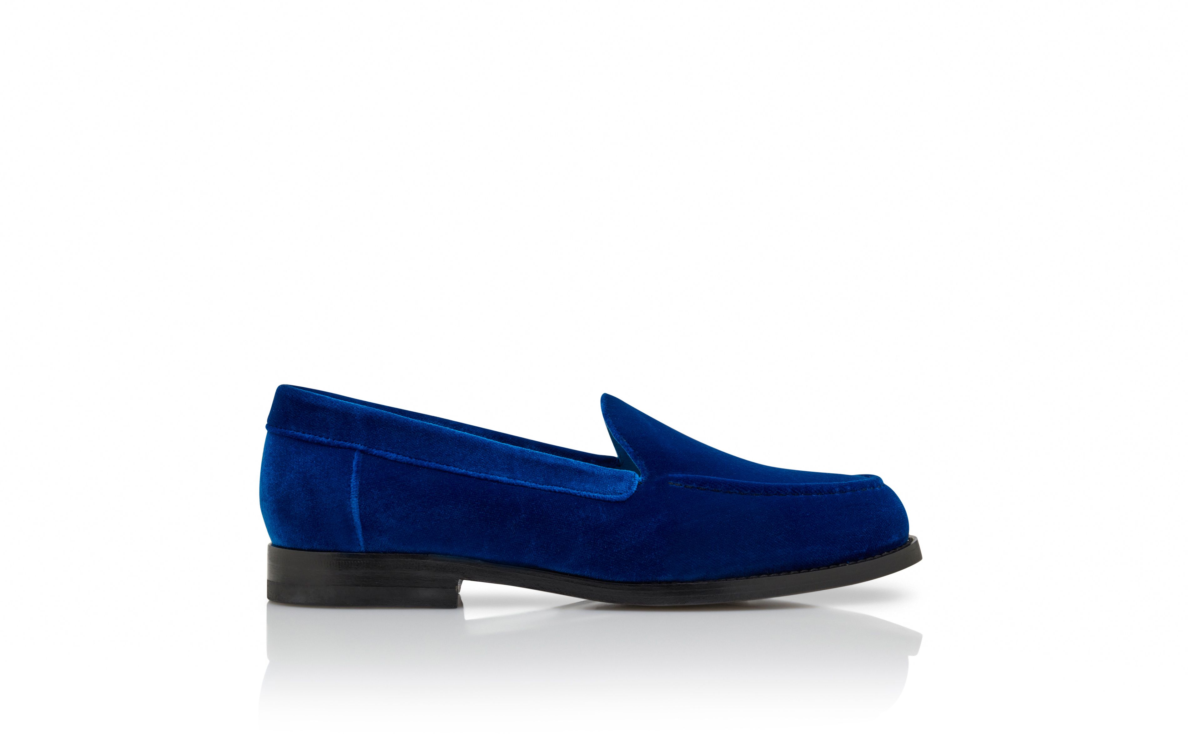 Designer Blue Velvet Loafers - Image Side View