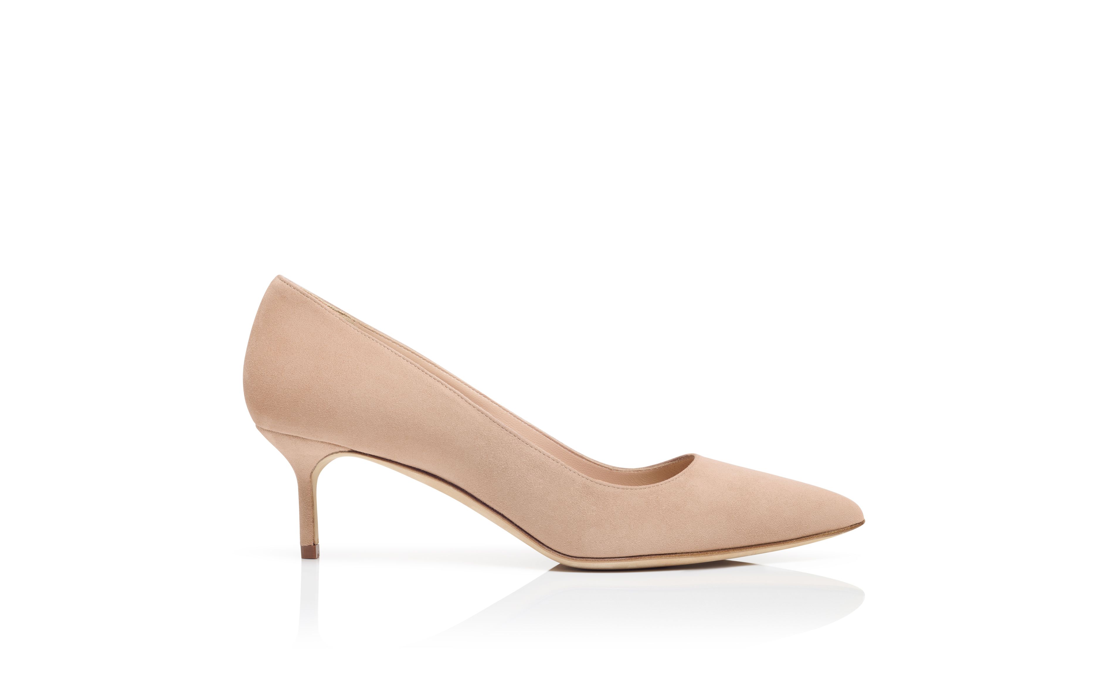 Designer Light Beige Suede Pointed Toe Pumps - Image Side View