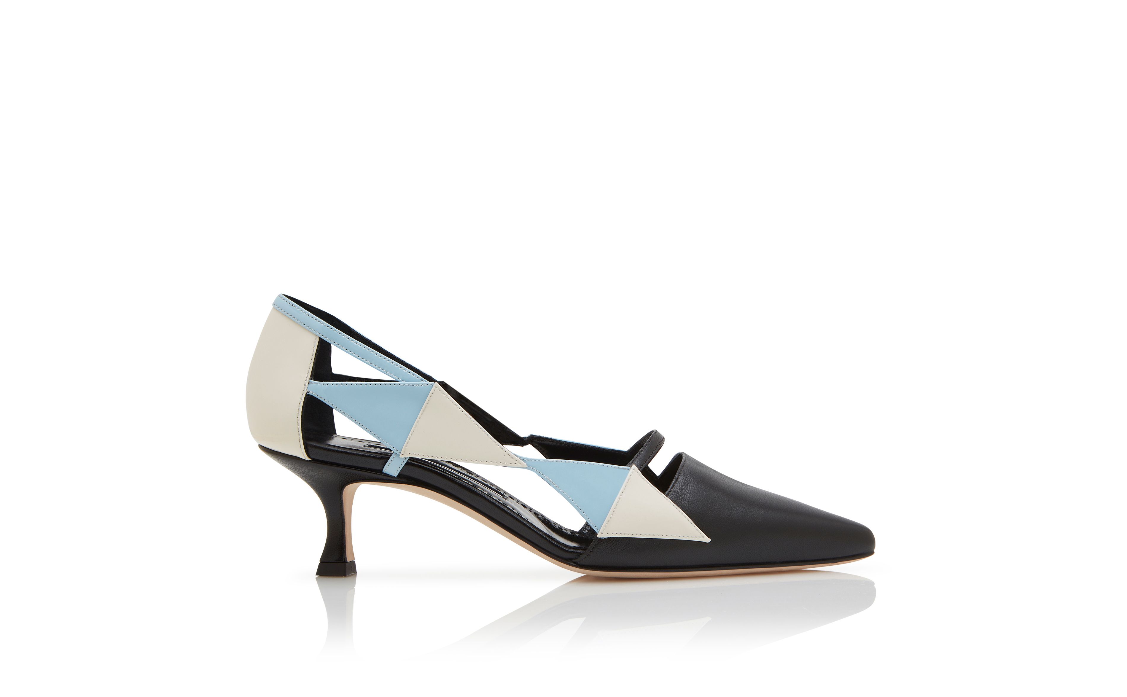 Designer Black, Cream and Blue Nappa Leather Pumps - Image Side View