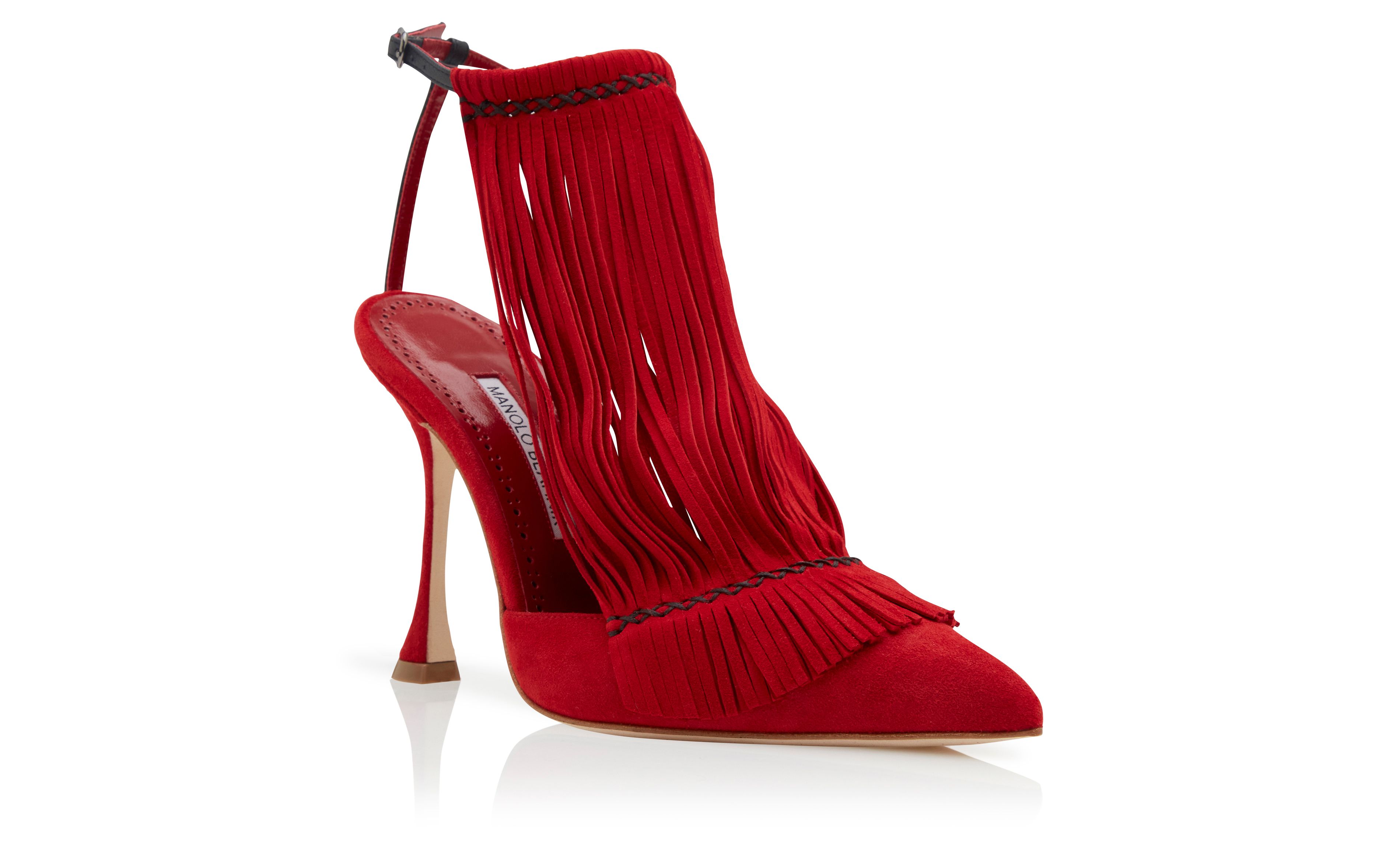 Designer Red Suede Fringe Detail Pumps  - Image Upsell