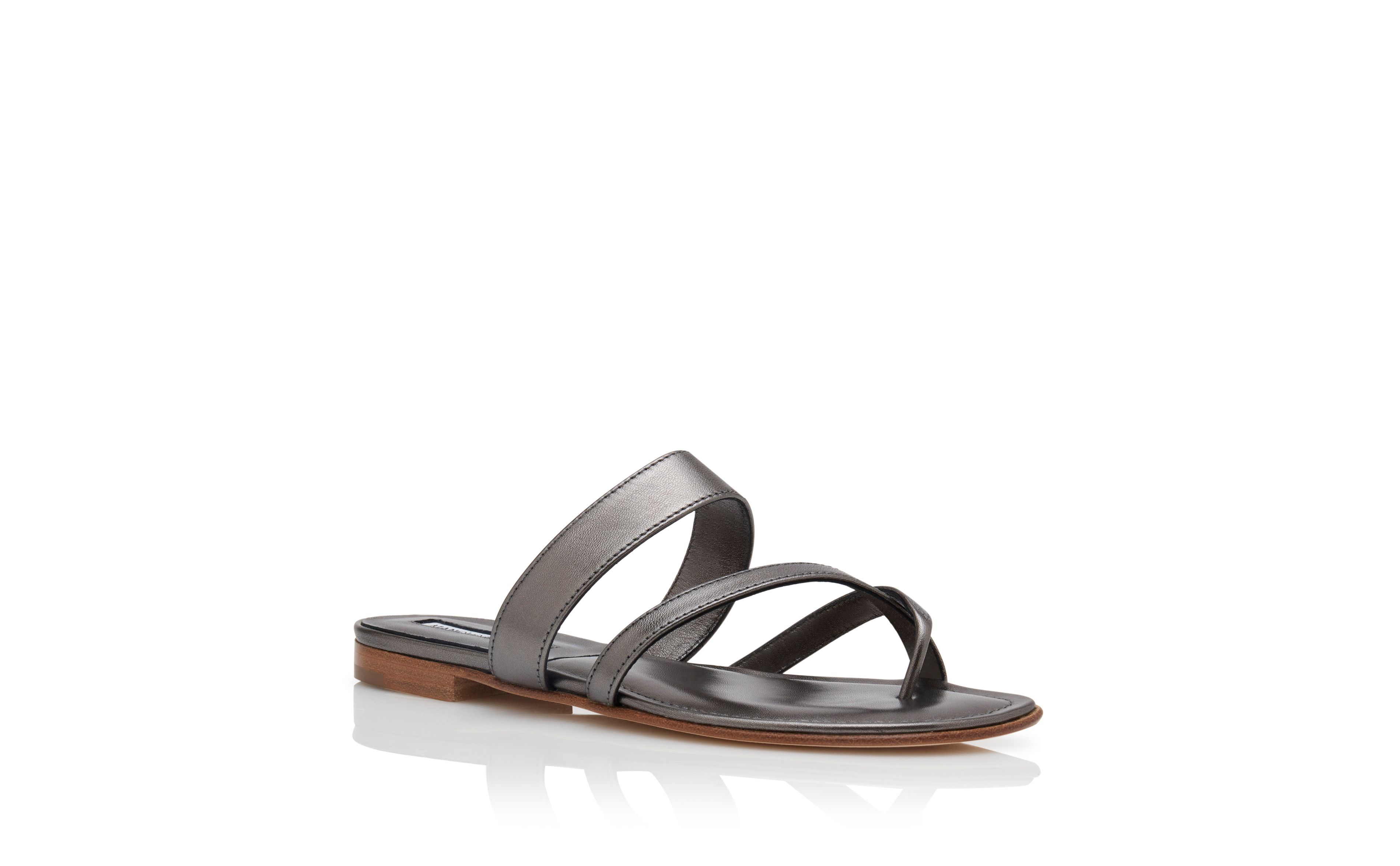 Designer Graphite Nappa Leather Flat Sandals - Image Upsell