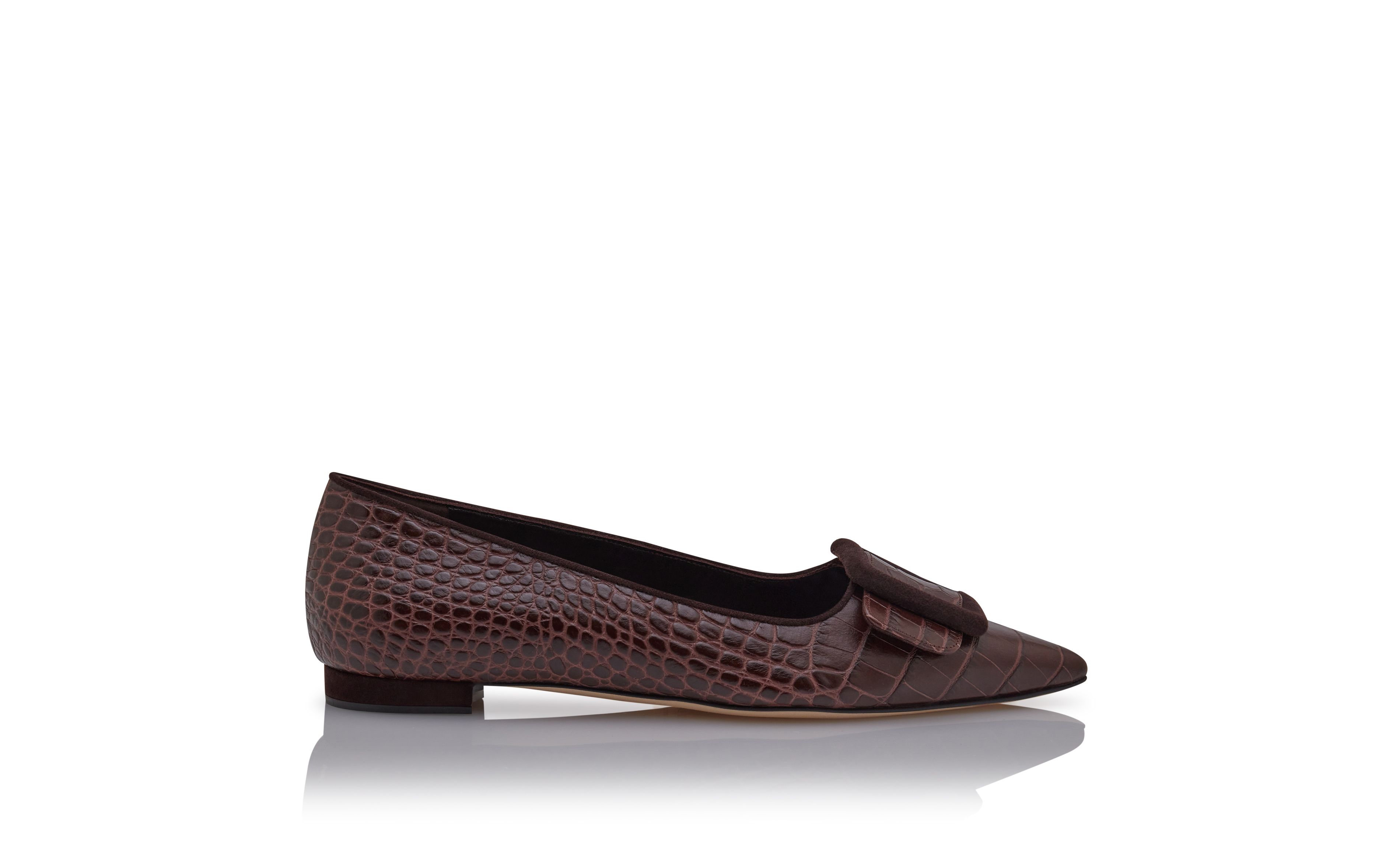 Designer Brown Calf Leather Flat Pumps  - Image Side View