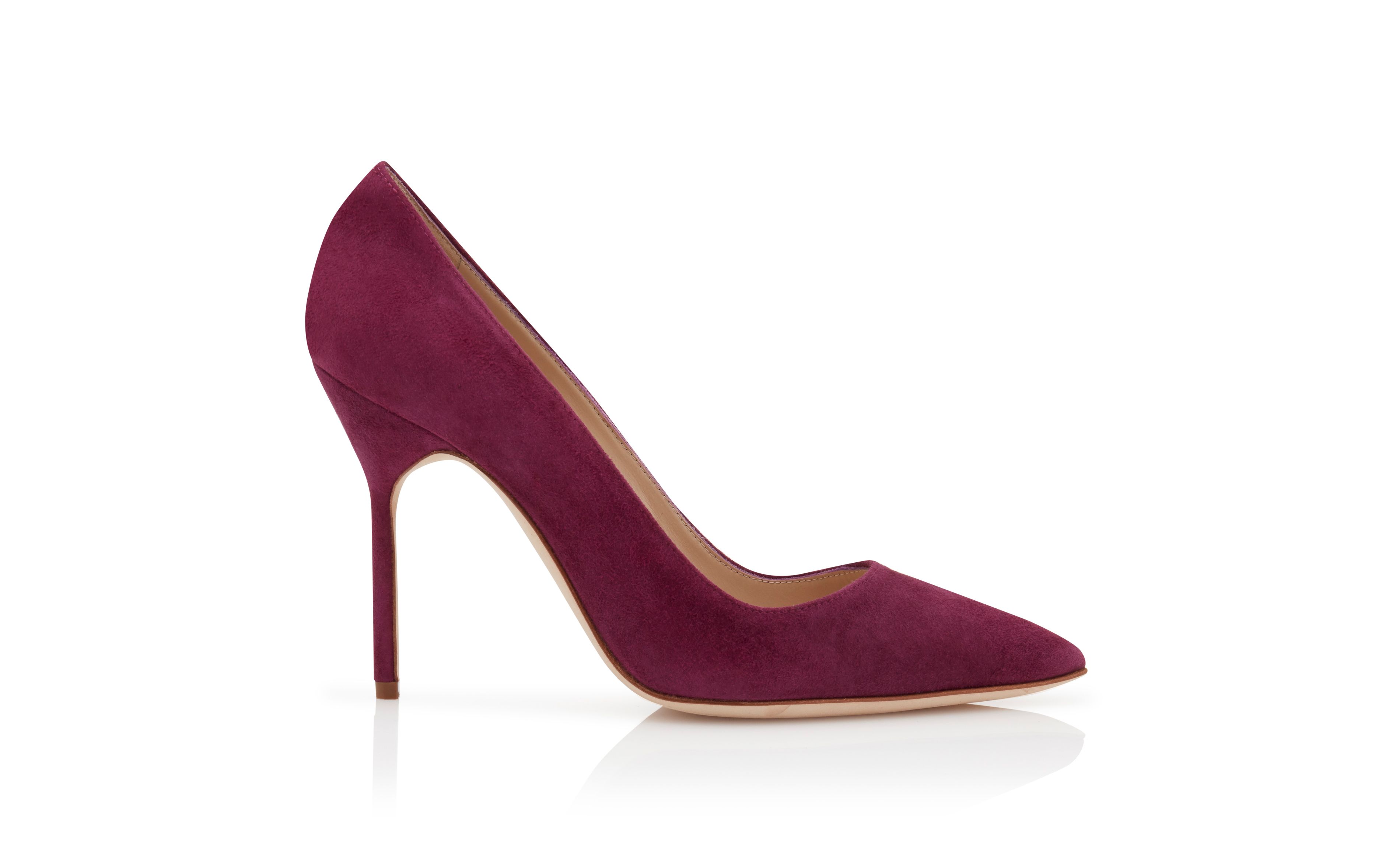 Designer Dark Purple Suede Pointed Toe Pumps - Image Side View