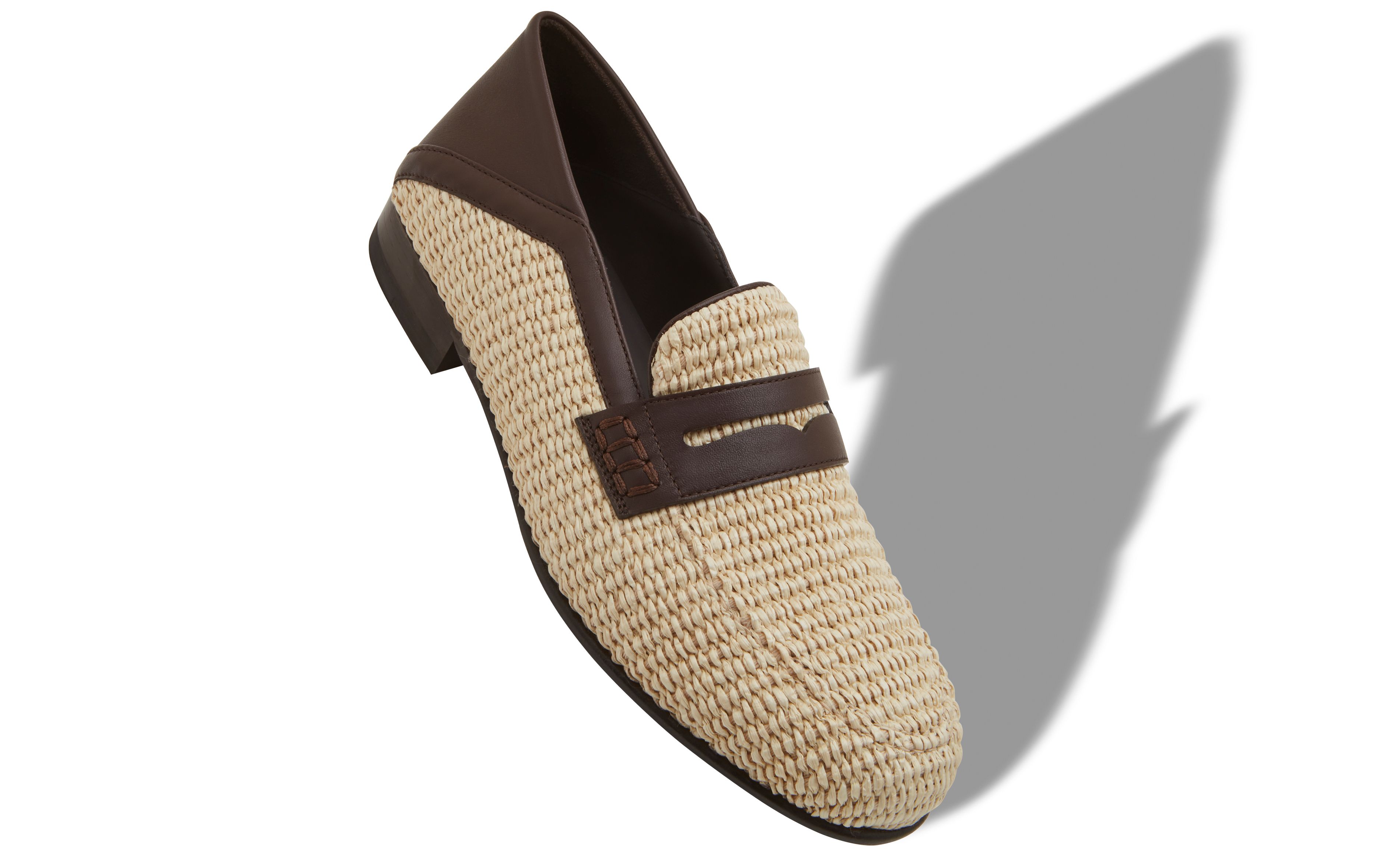 Designer Light Beige Raffia Penny Loafers - Image small_image