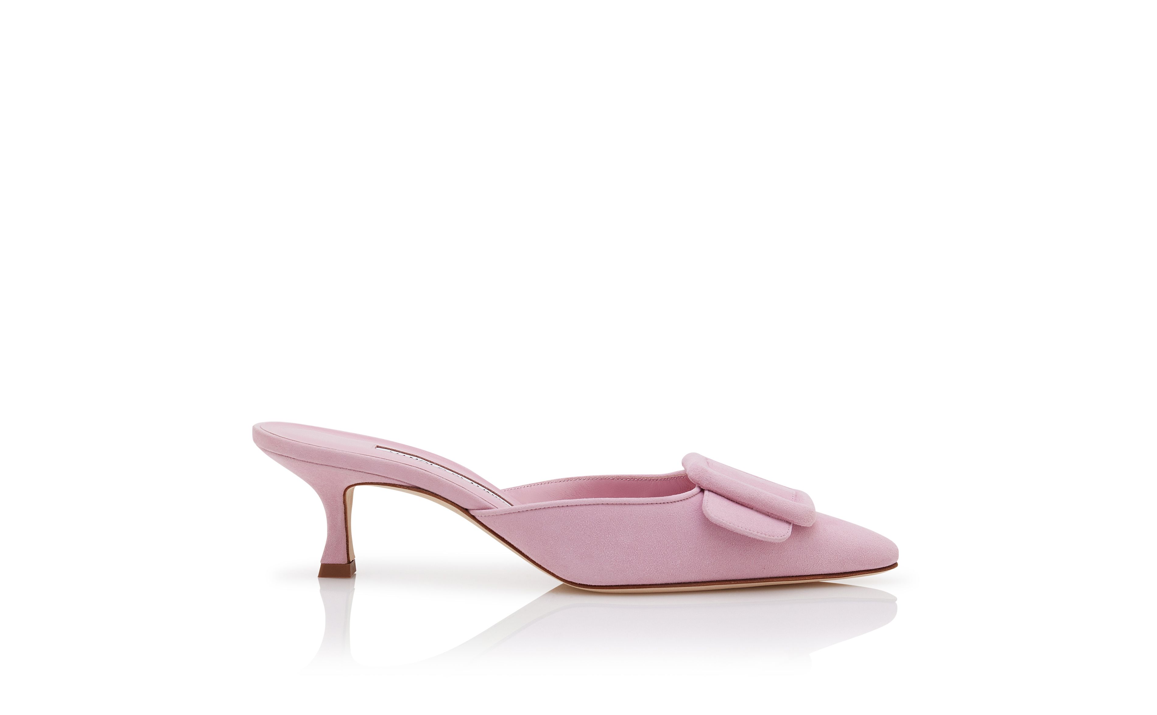 Designer Pink Suede Buckle Detail Mules - Image Side View