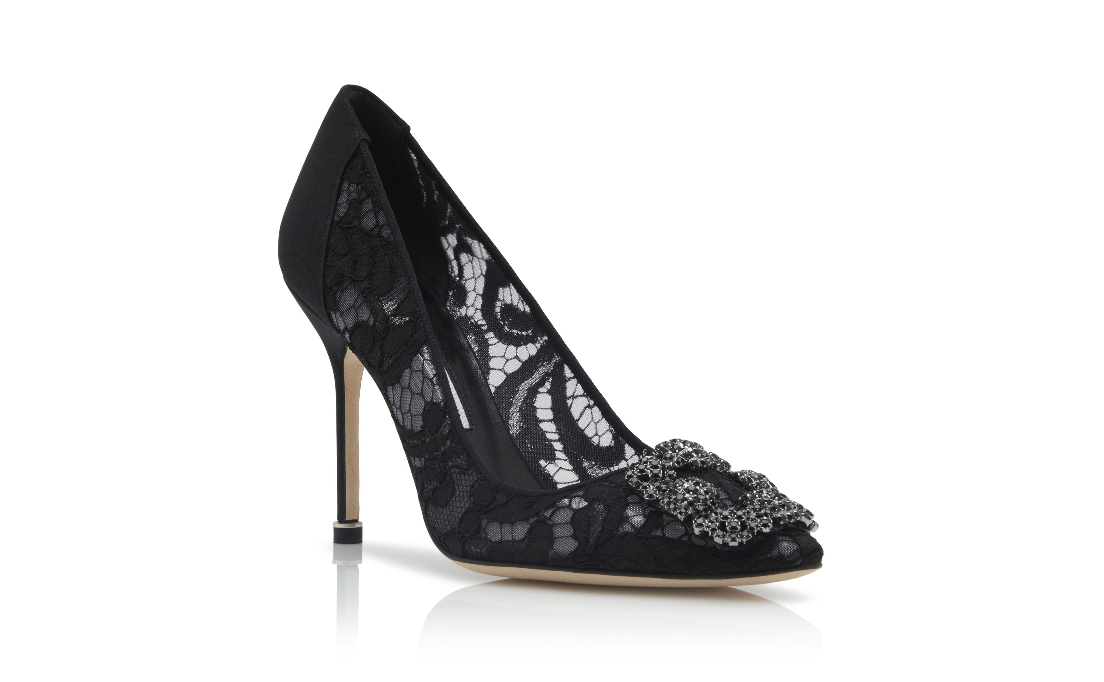 Designer Black Lace Jewel Buckle Pumps - Image Upsell