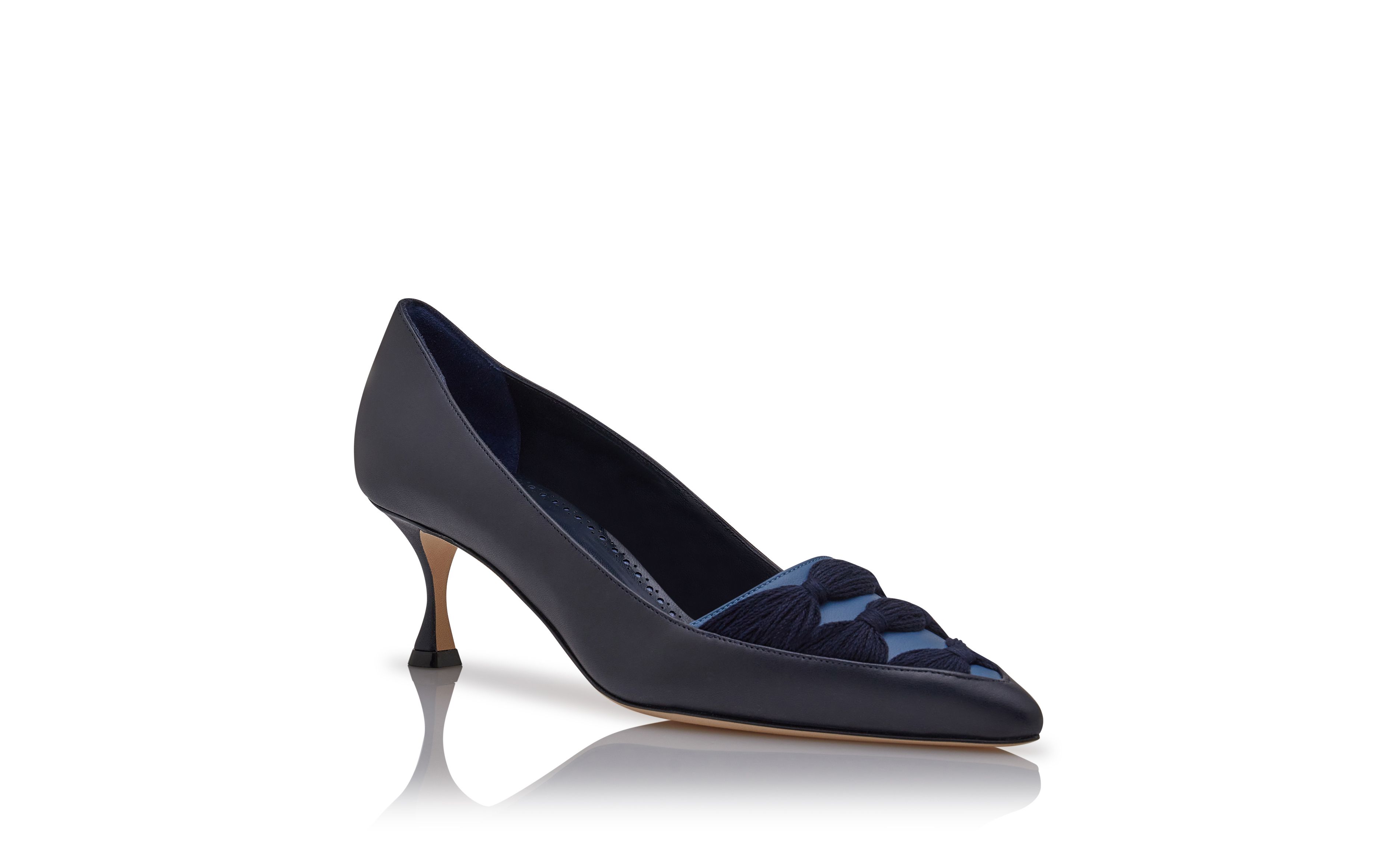 Designer Navy Blue Nappa Leather Ruched Pumps  - Image Upsell