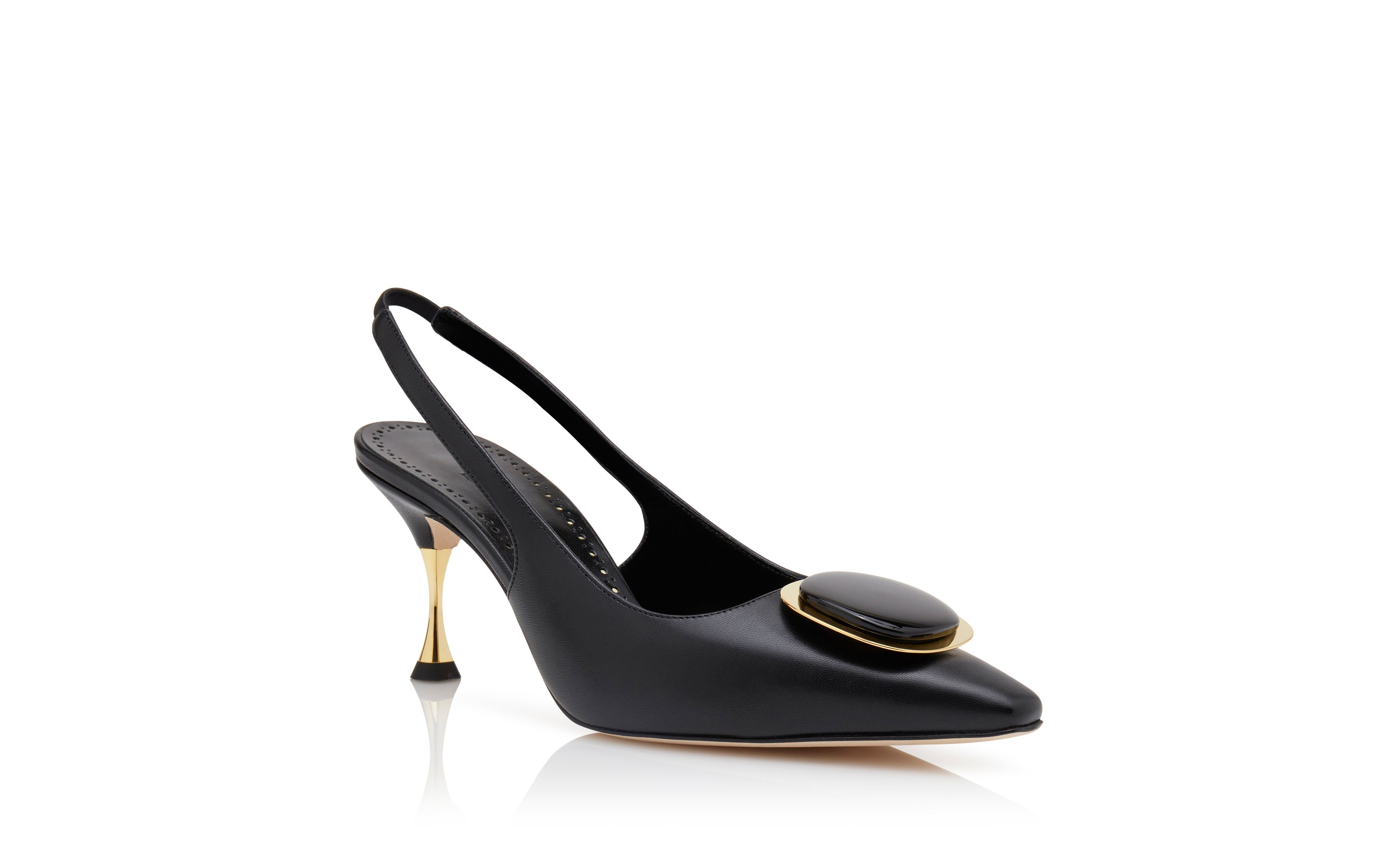 Designer Black Nappa Leather Slingback Pumps - Image Upsell