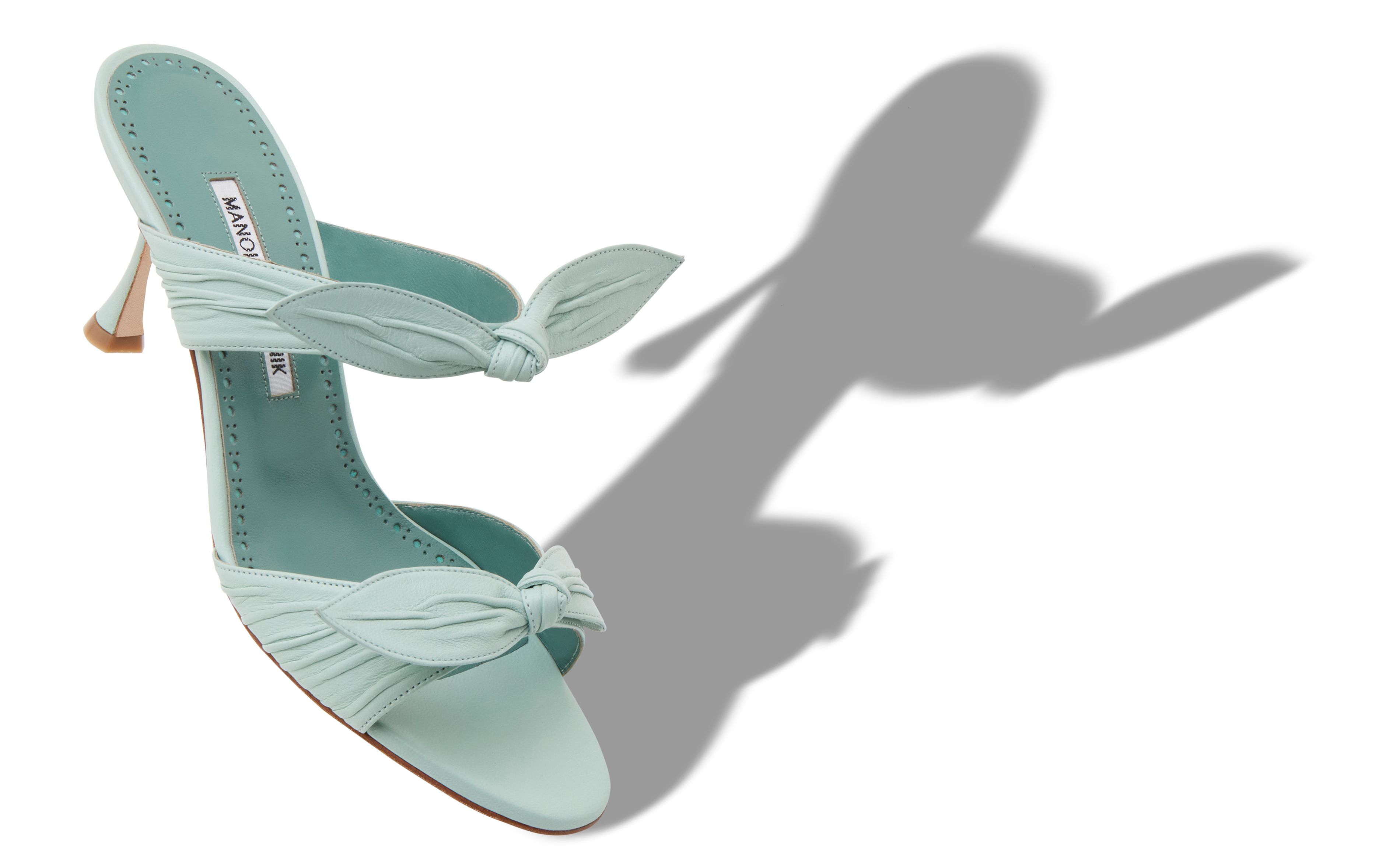 Designer Light Green Nappa Leather Bow Detail Mules - Image small_image