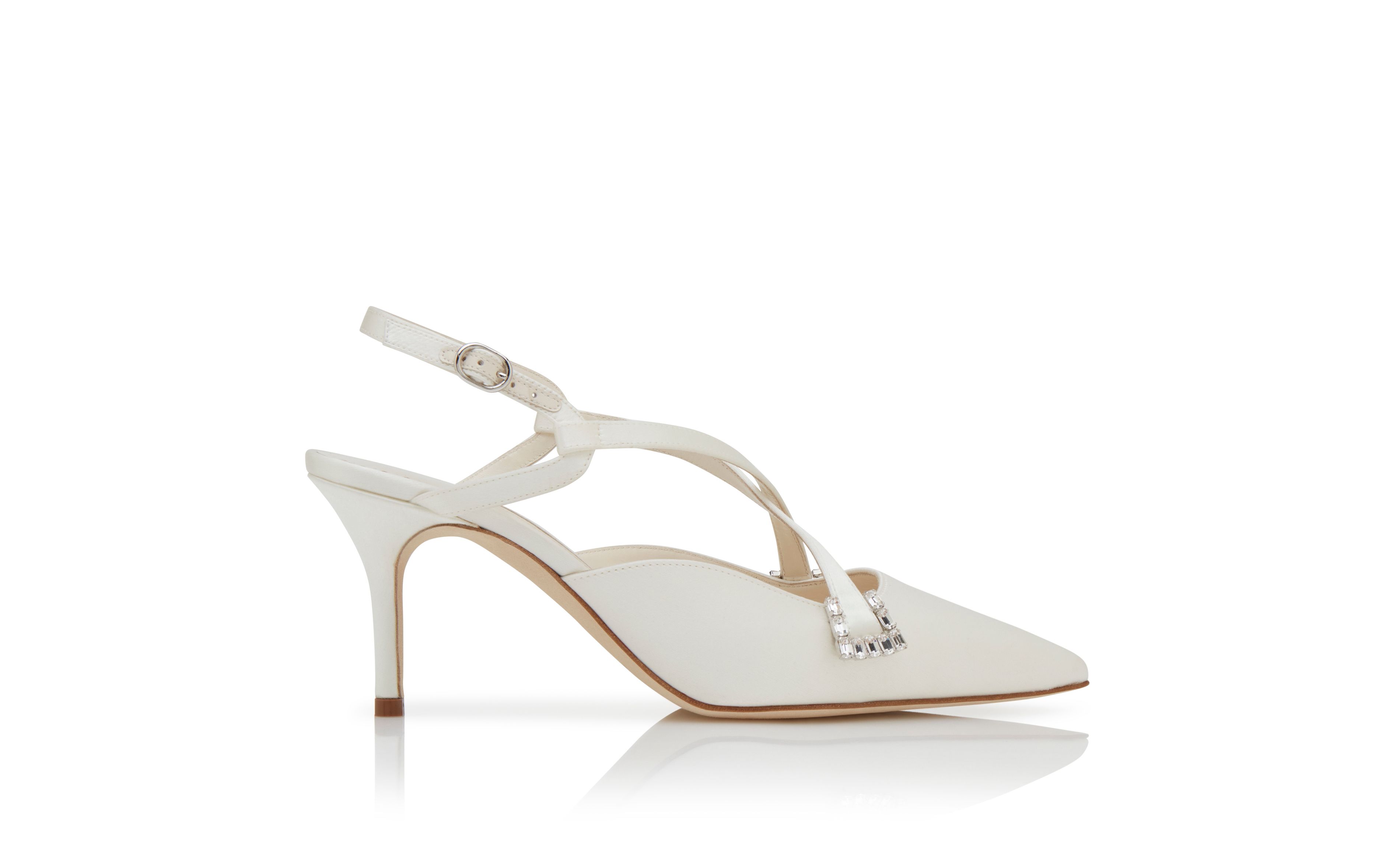 Designer Light Cream Satin Slingback Pumps - Image Side View