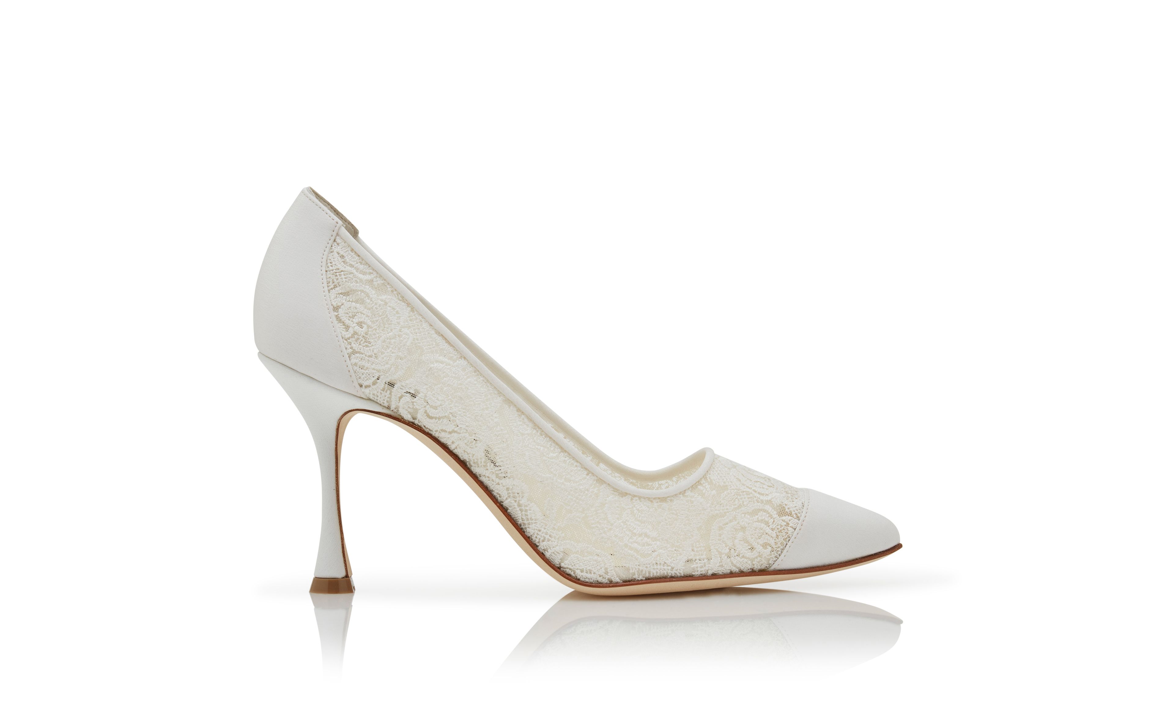 Designer White Lace Pointed Toe Pumps - Image Side View