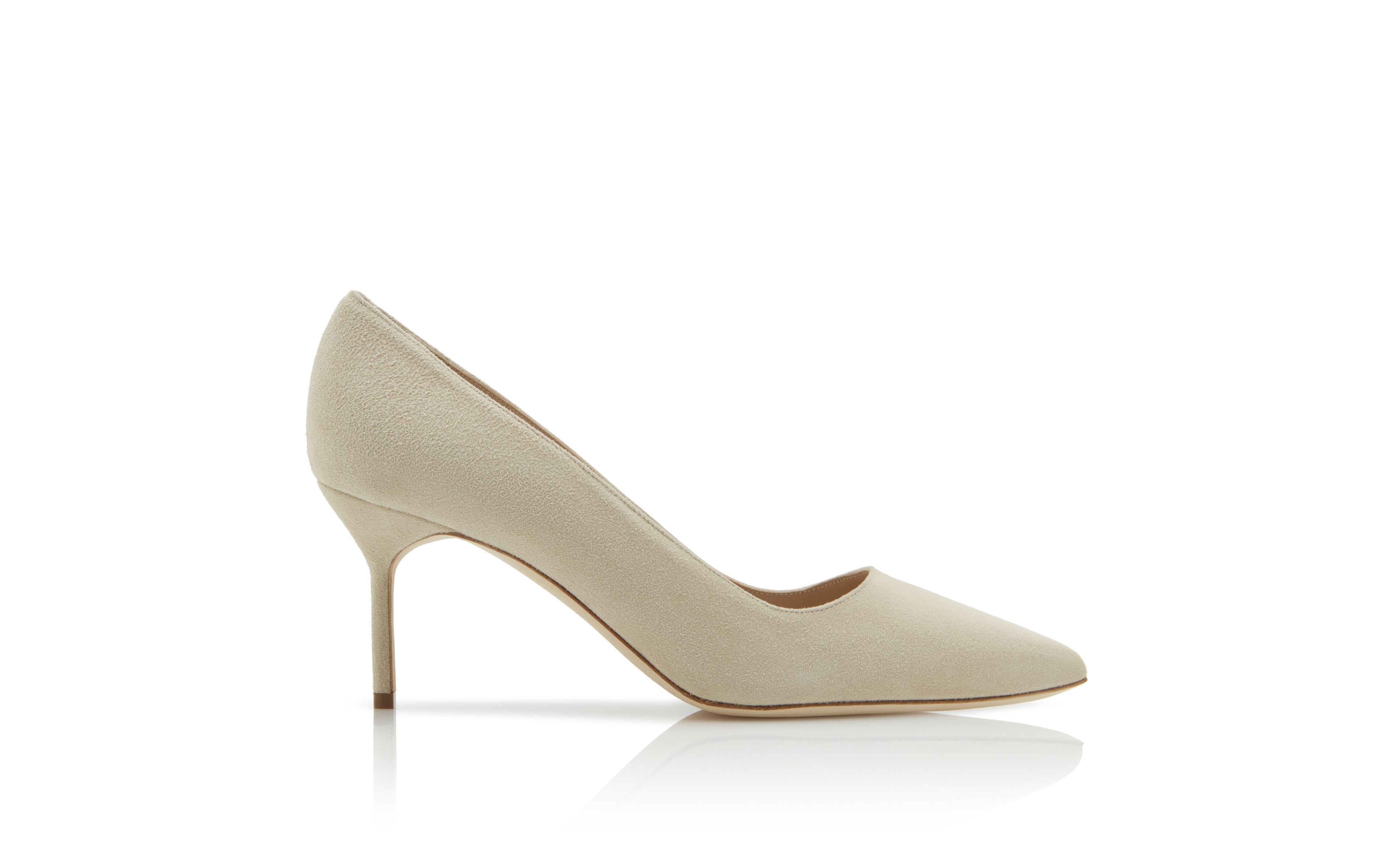 Designer Light Taupe Suede Pointed Toe Pumps - Image Side View