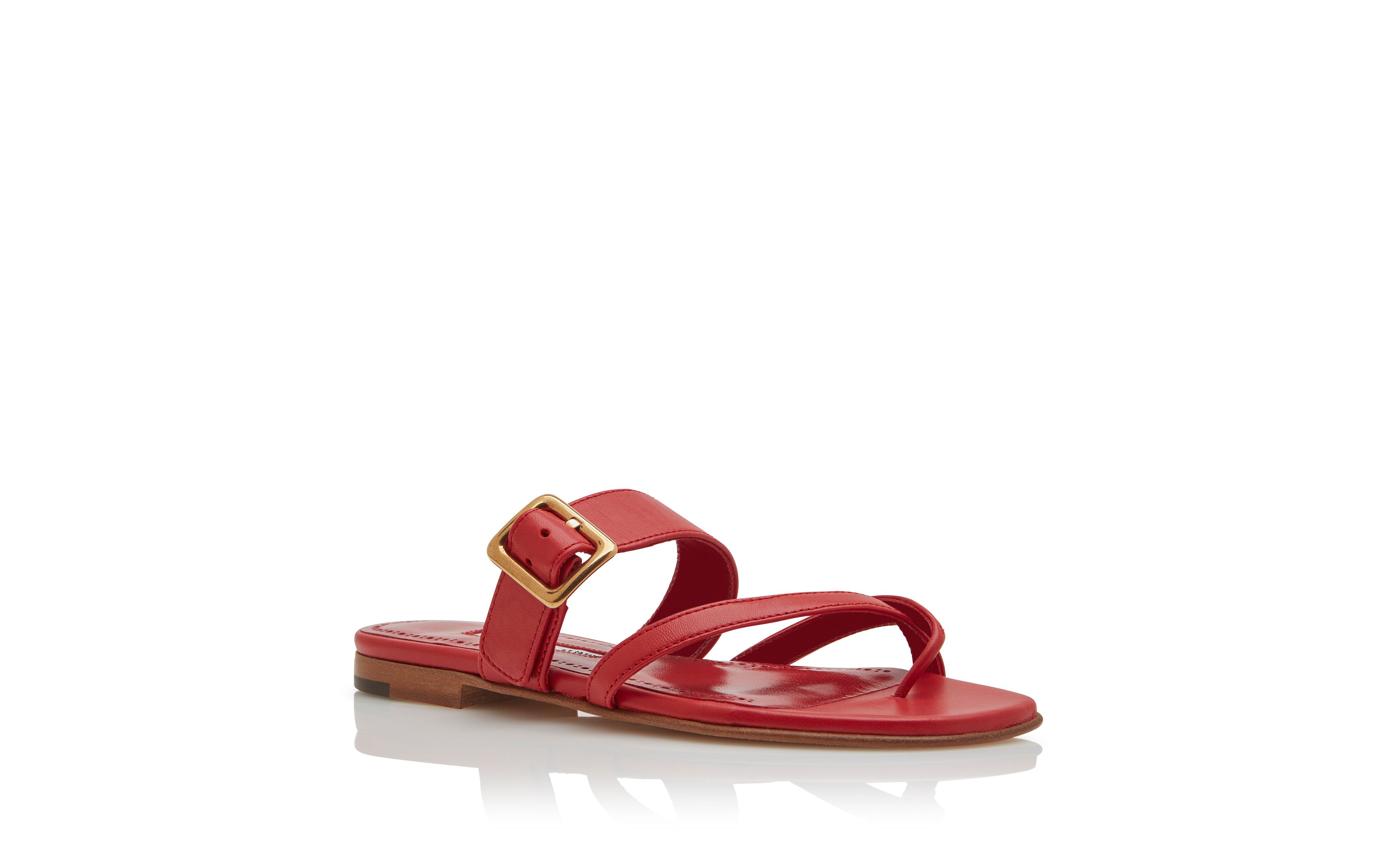 Designer Red Nappa Leather Flat Sandals - Image Upsell