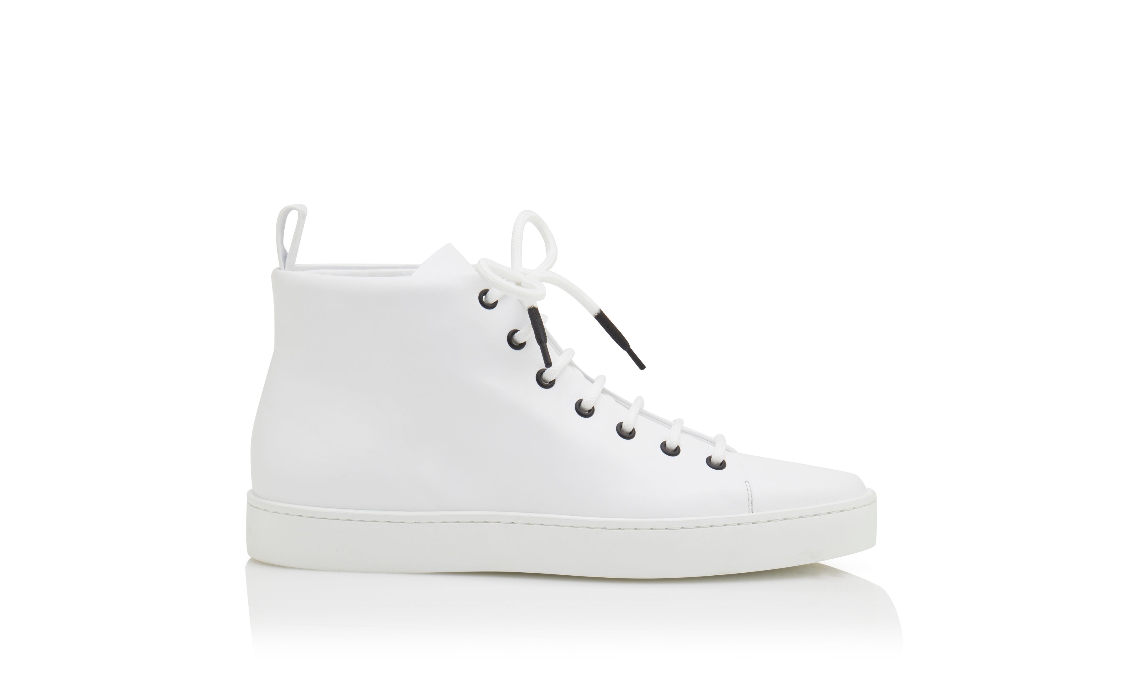 Designer White Calf Leather Lace Up Sneakers - Image Side View