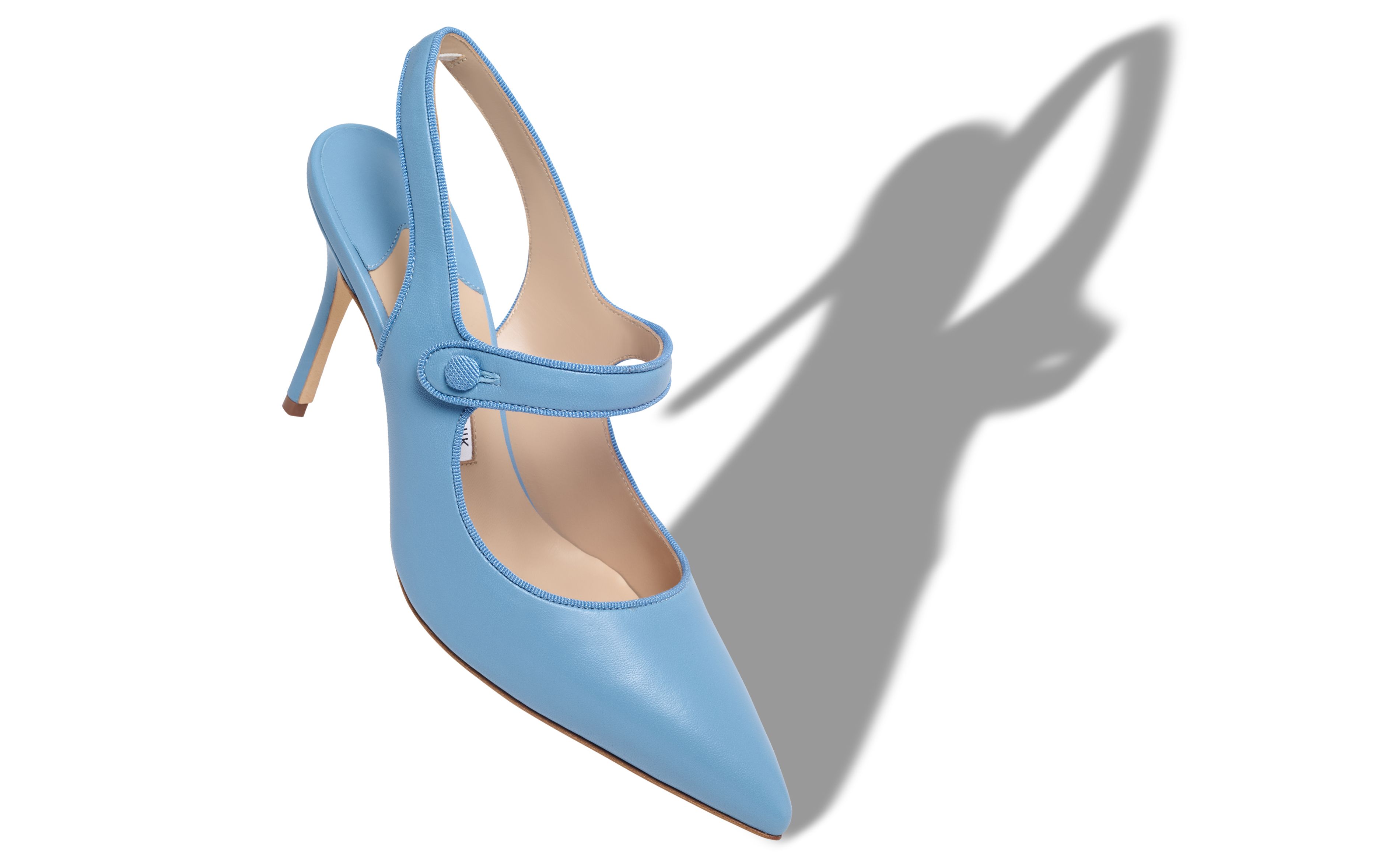 Designer Blue Nappa Leather Pointed Toe Slingback Pumps - Image small_image