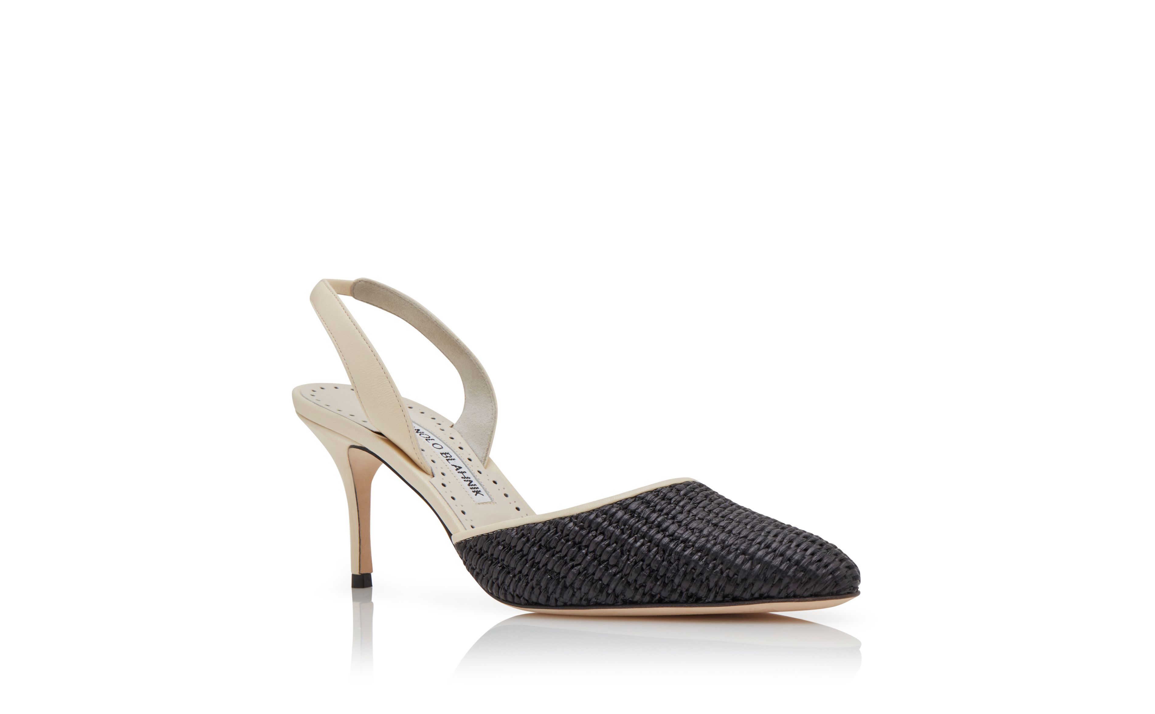 Designer Cream and Black Raffia Slingback Pumps - Image Upsell