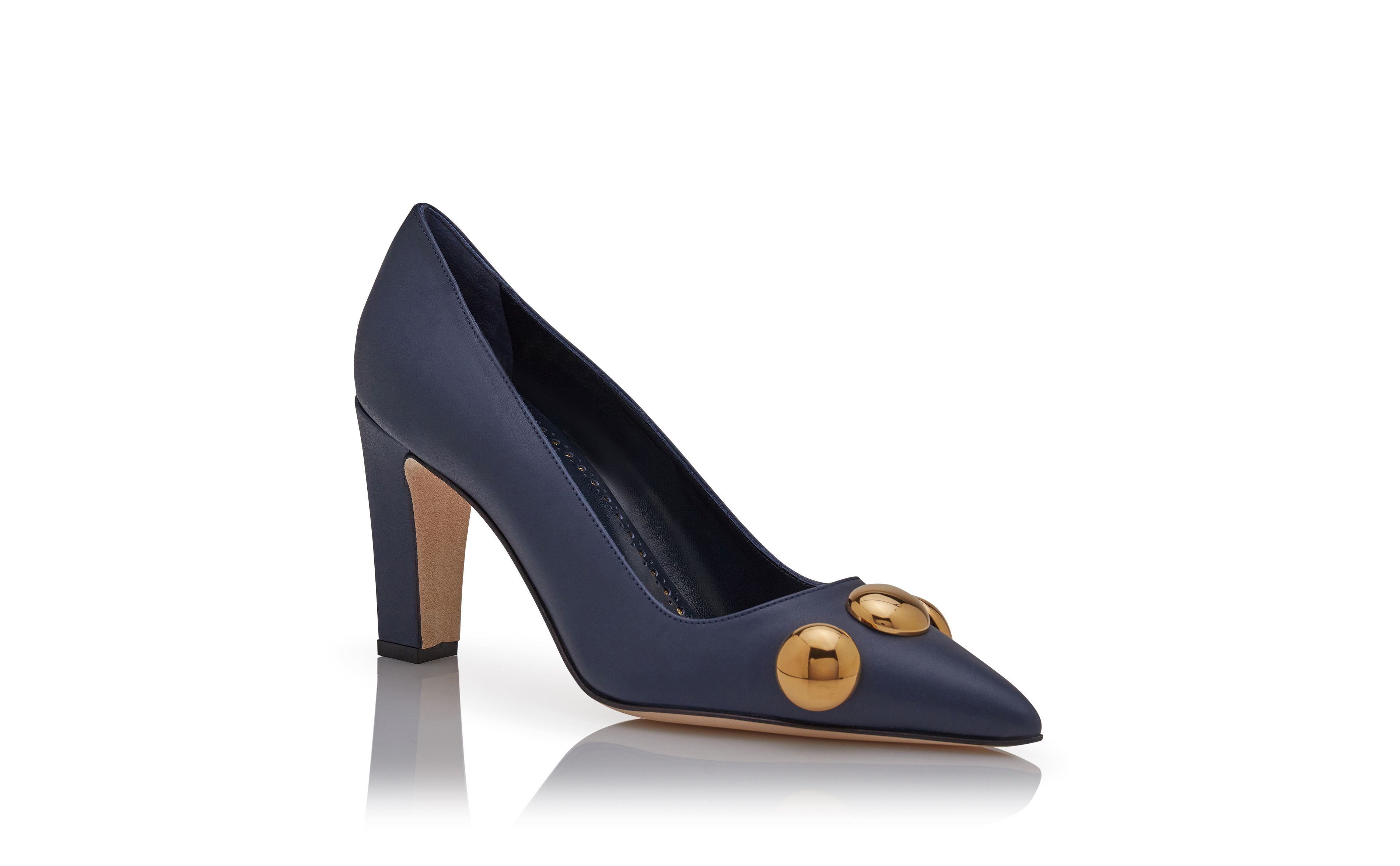 Manolo Blahnik Chappa Navy Blue Calf Leather Pointed Toe Pumps