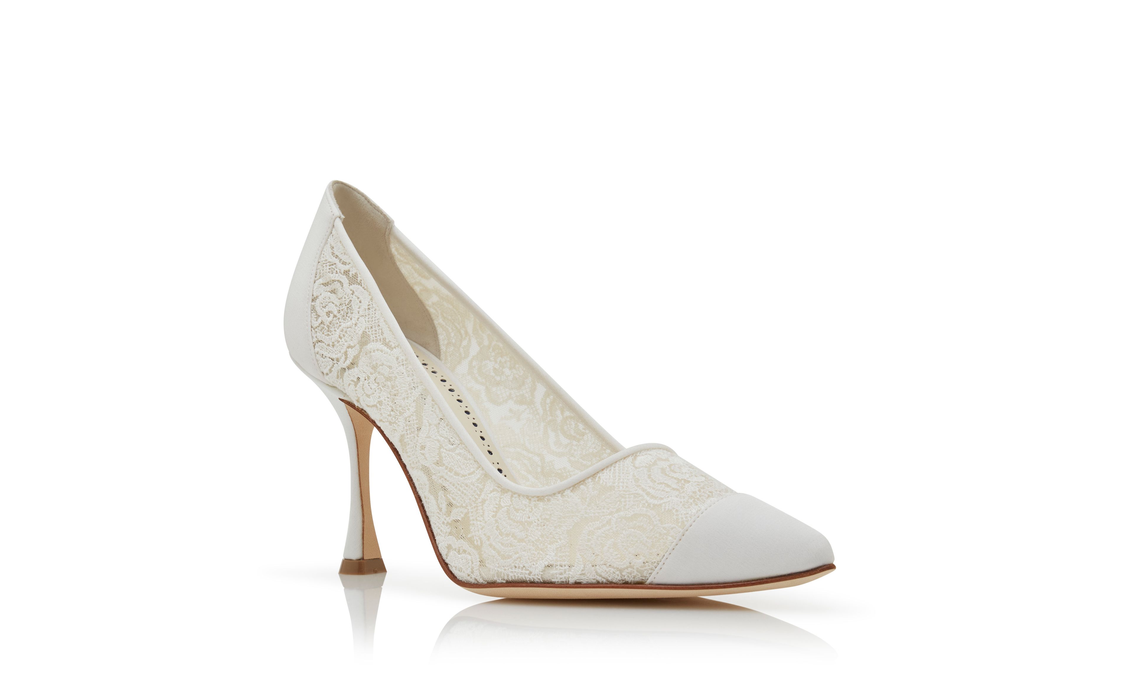 Designer White Lace Pointed Toe Pumps - Image Upsell