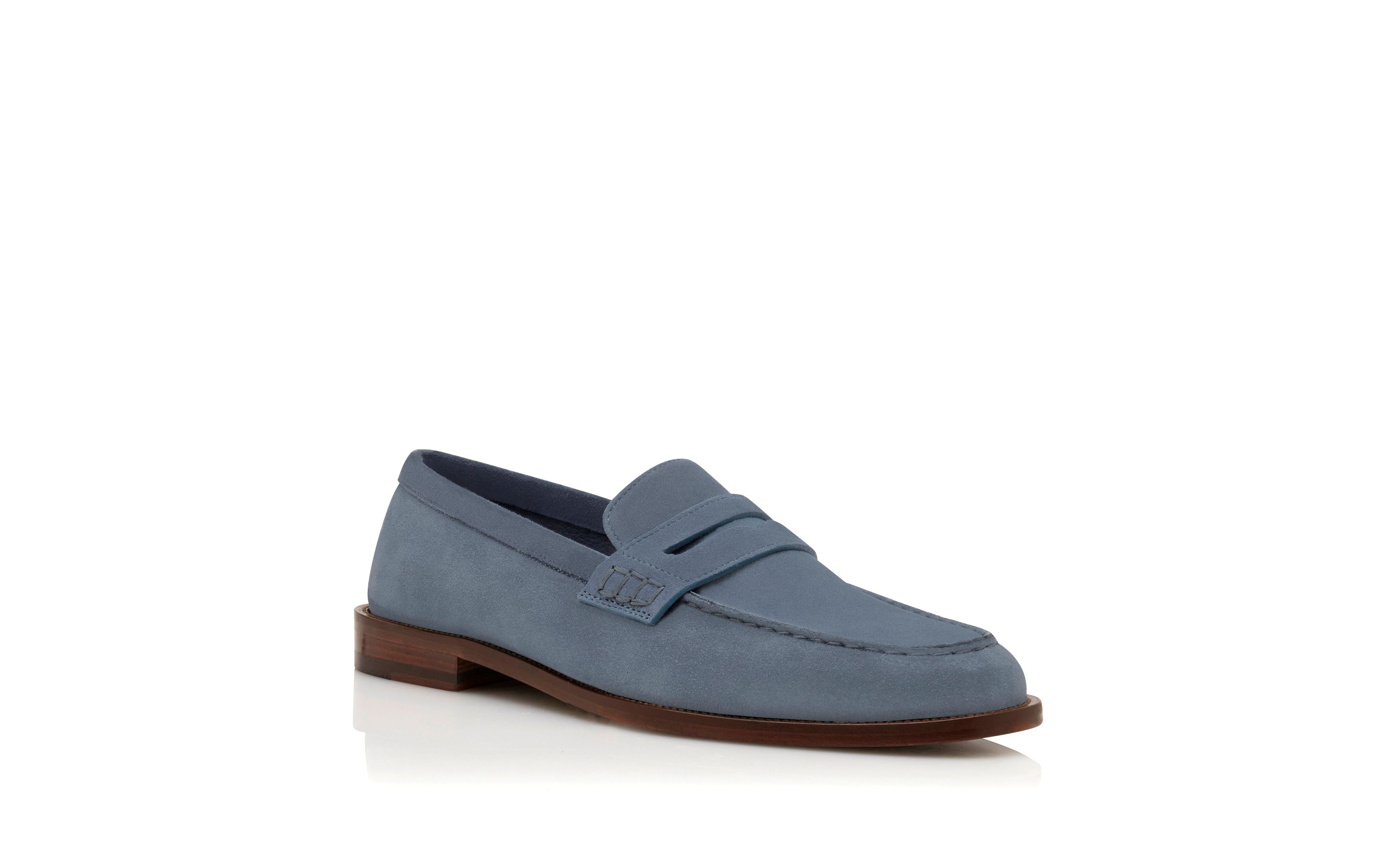 Designer Blue Suede Penny Loafers - Image Upsell