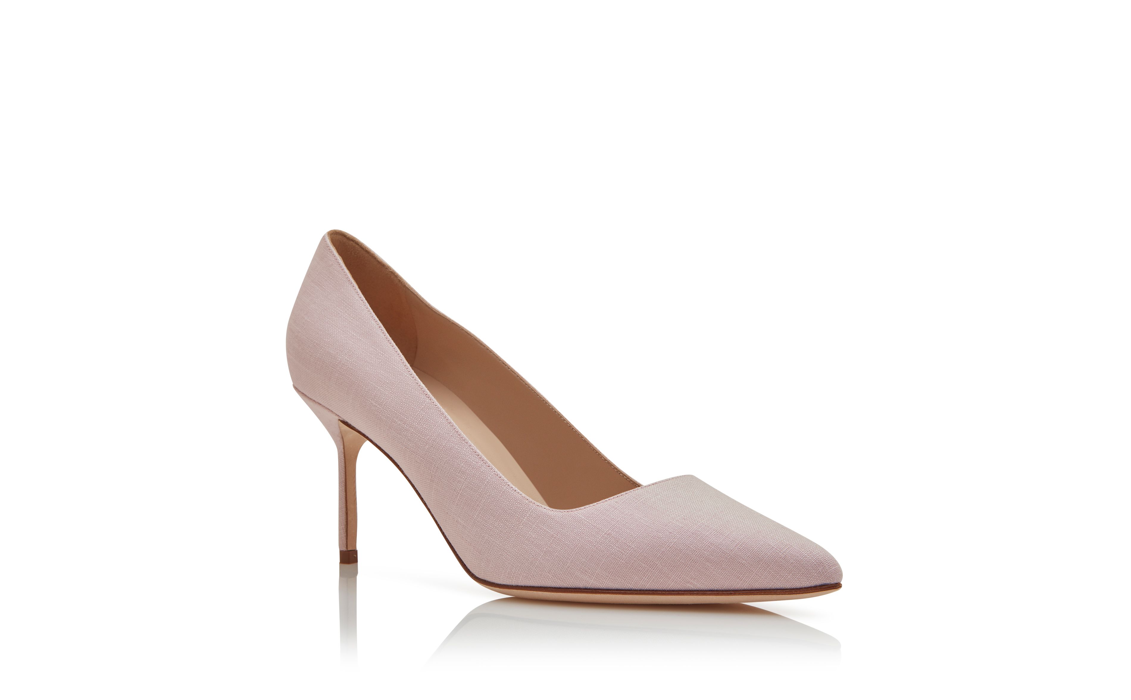 Designer Light Pink Linen Pointed Toe Pumps - Image Upsell