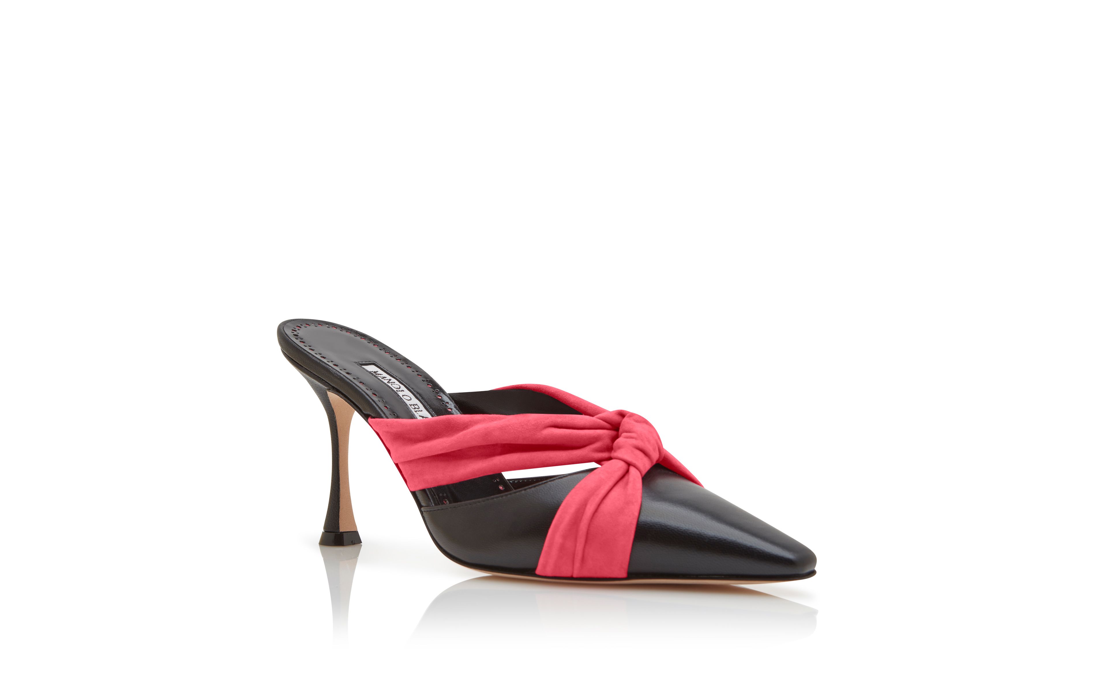 Designer Black and Pink Nappa Leather Bow Detail Mules - Image Upsell