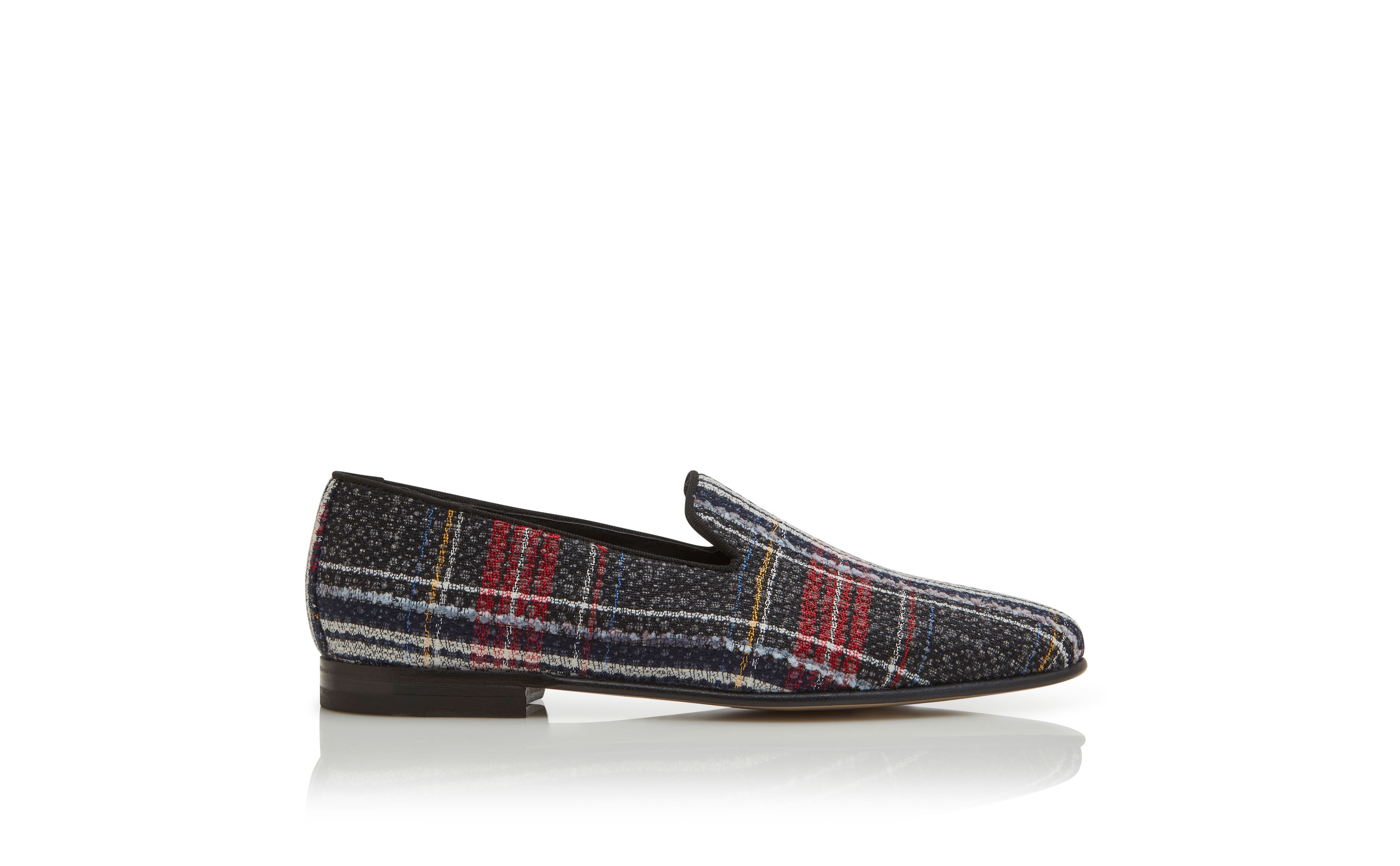 Designer Grey Tartan Loafers - Image Side View