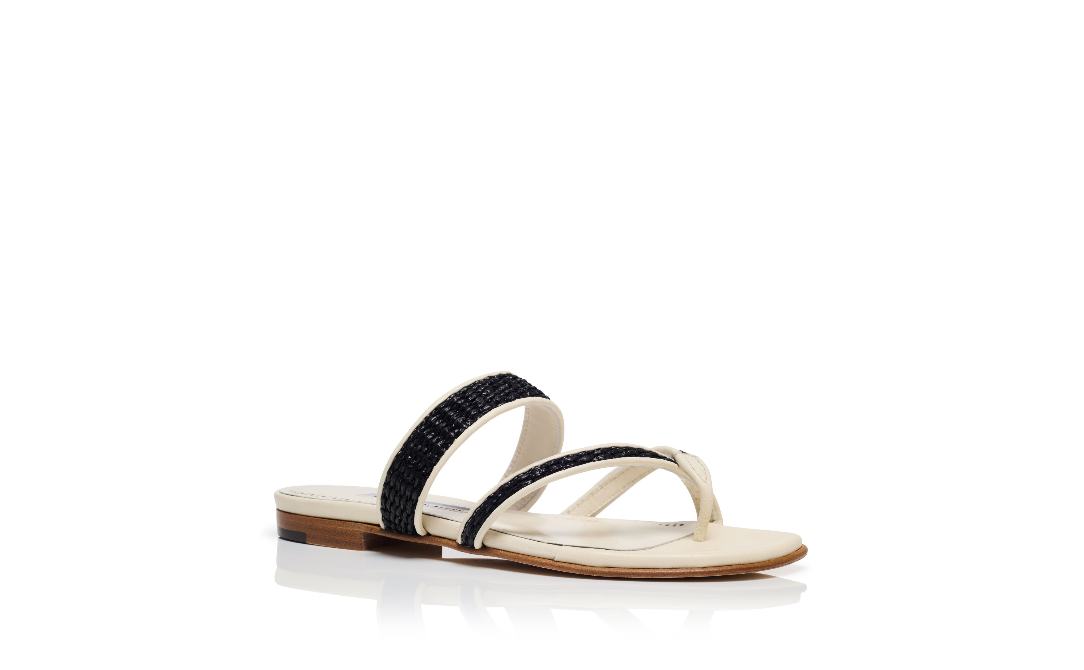 Designer Cream Raffia Flat Sandals - Image Upsell