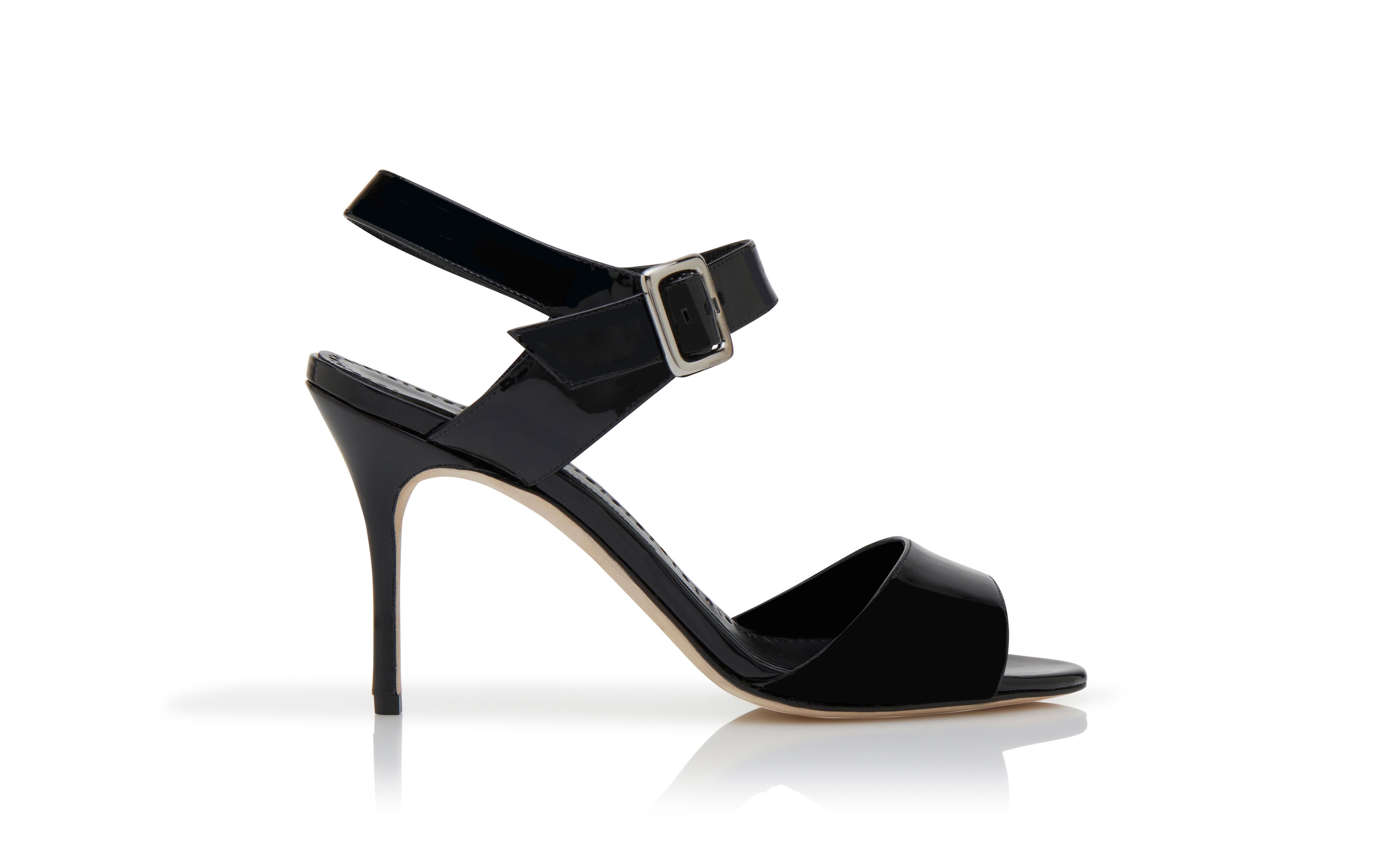 Designer Black Patent Leather Slingback Sandals  - Image Side View