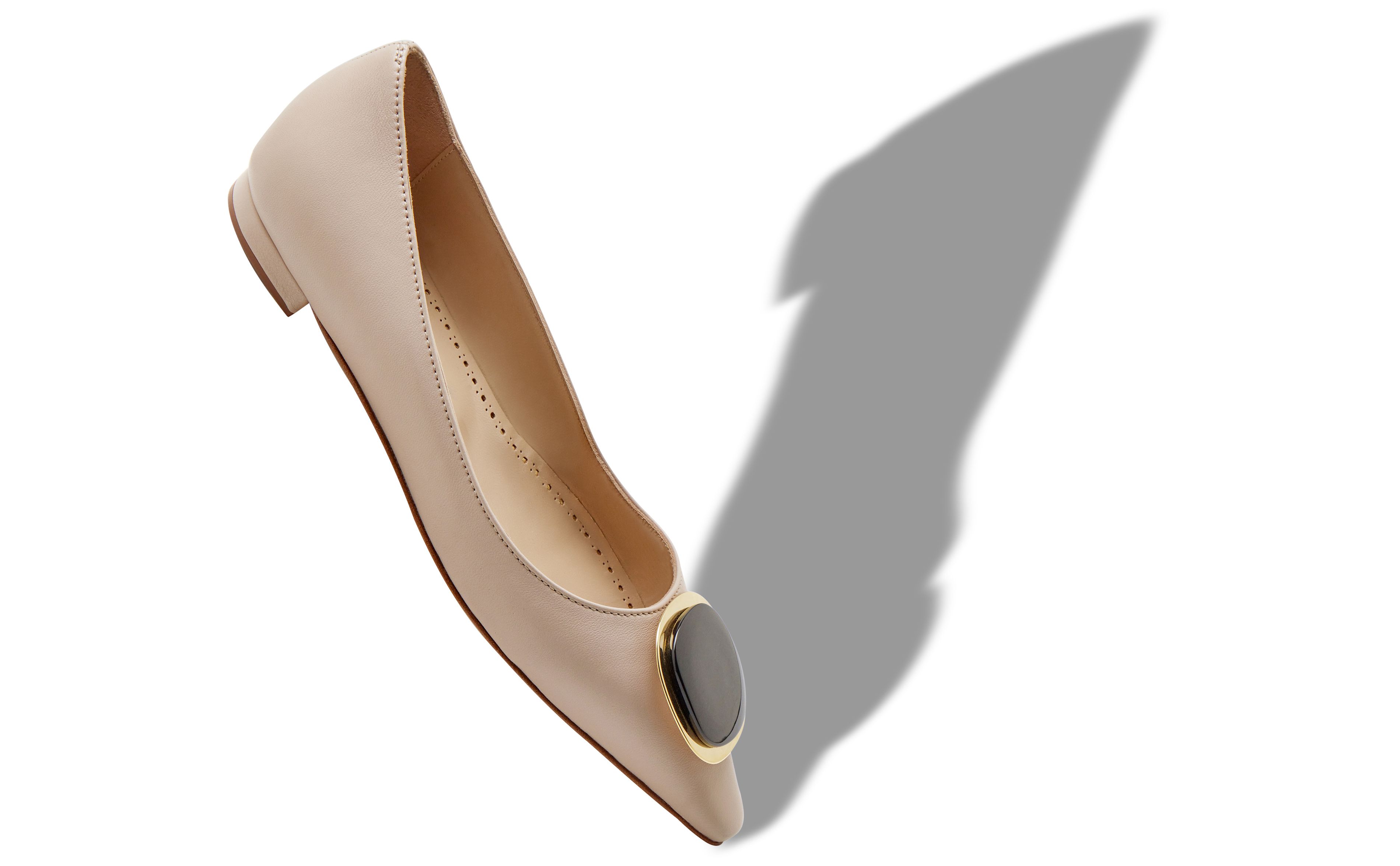 Designer Beige Nappa Leather Pointed Toe Flat Pumps - Image small_image