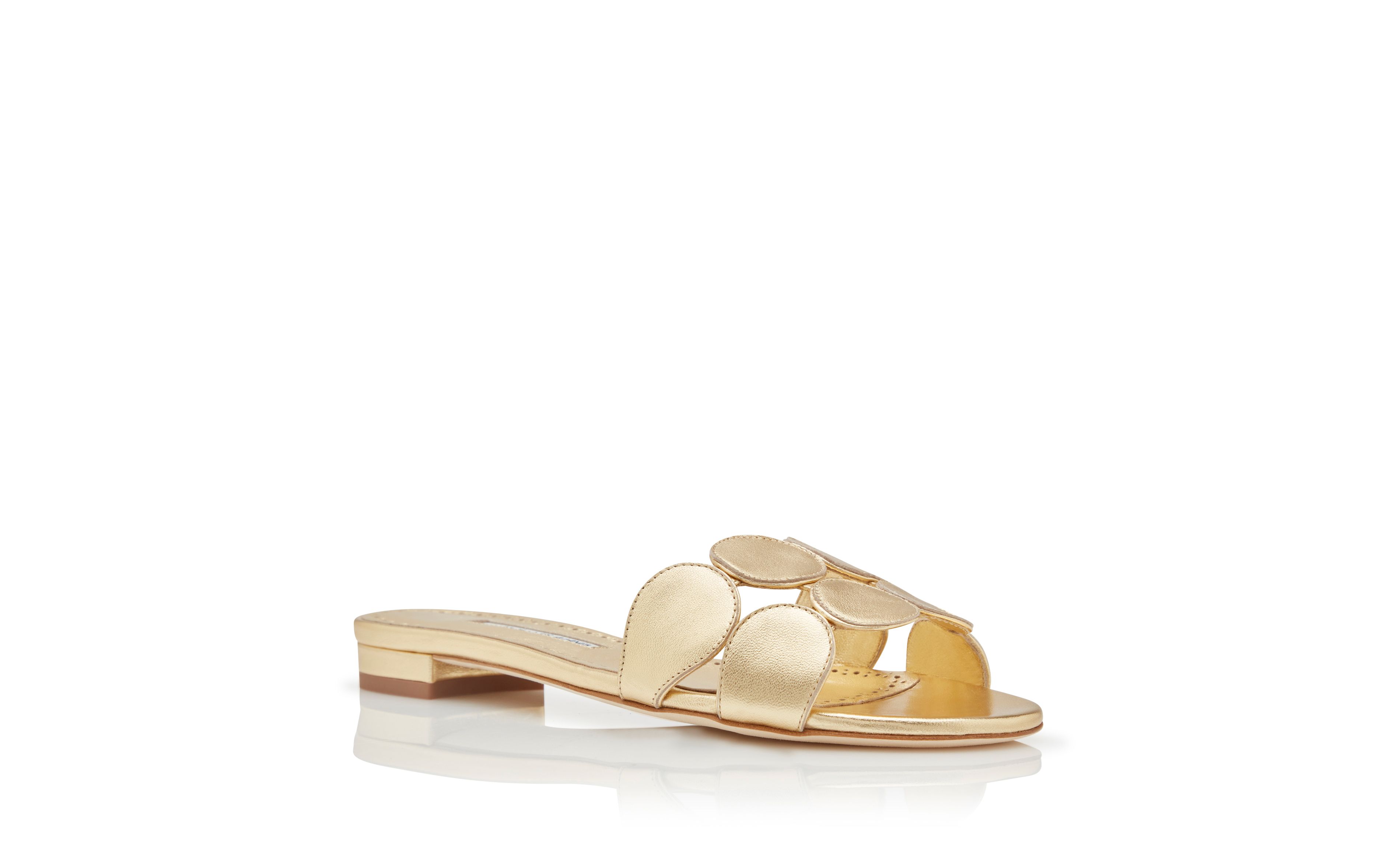 Designer Gold Nappa Leather Flat Sandals - Image Upsell