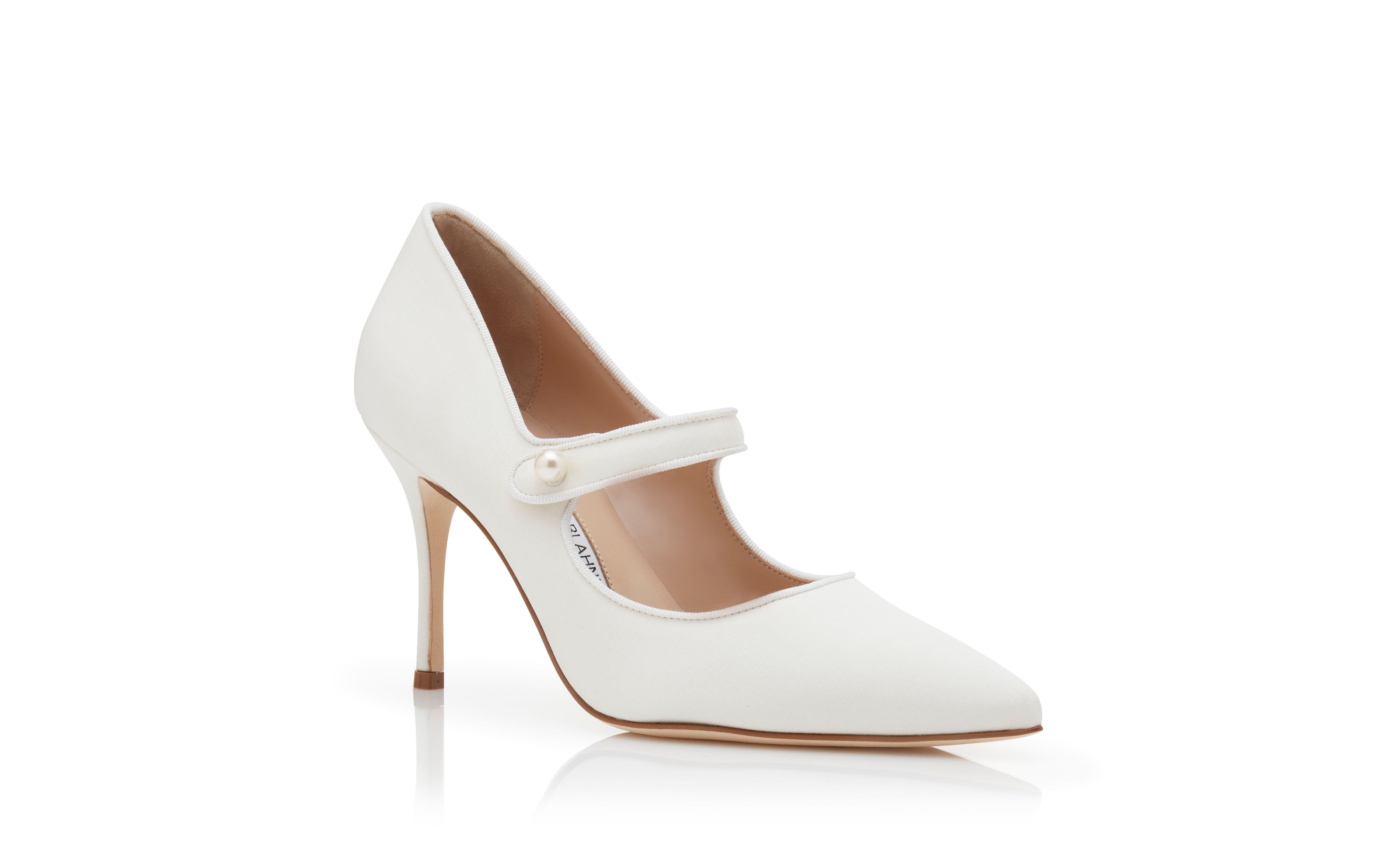 Designer White Crepe De Chine Mary Jane Pumps
 - Image Upsell