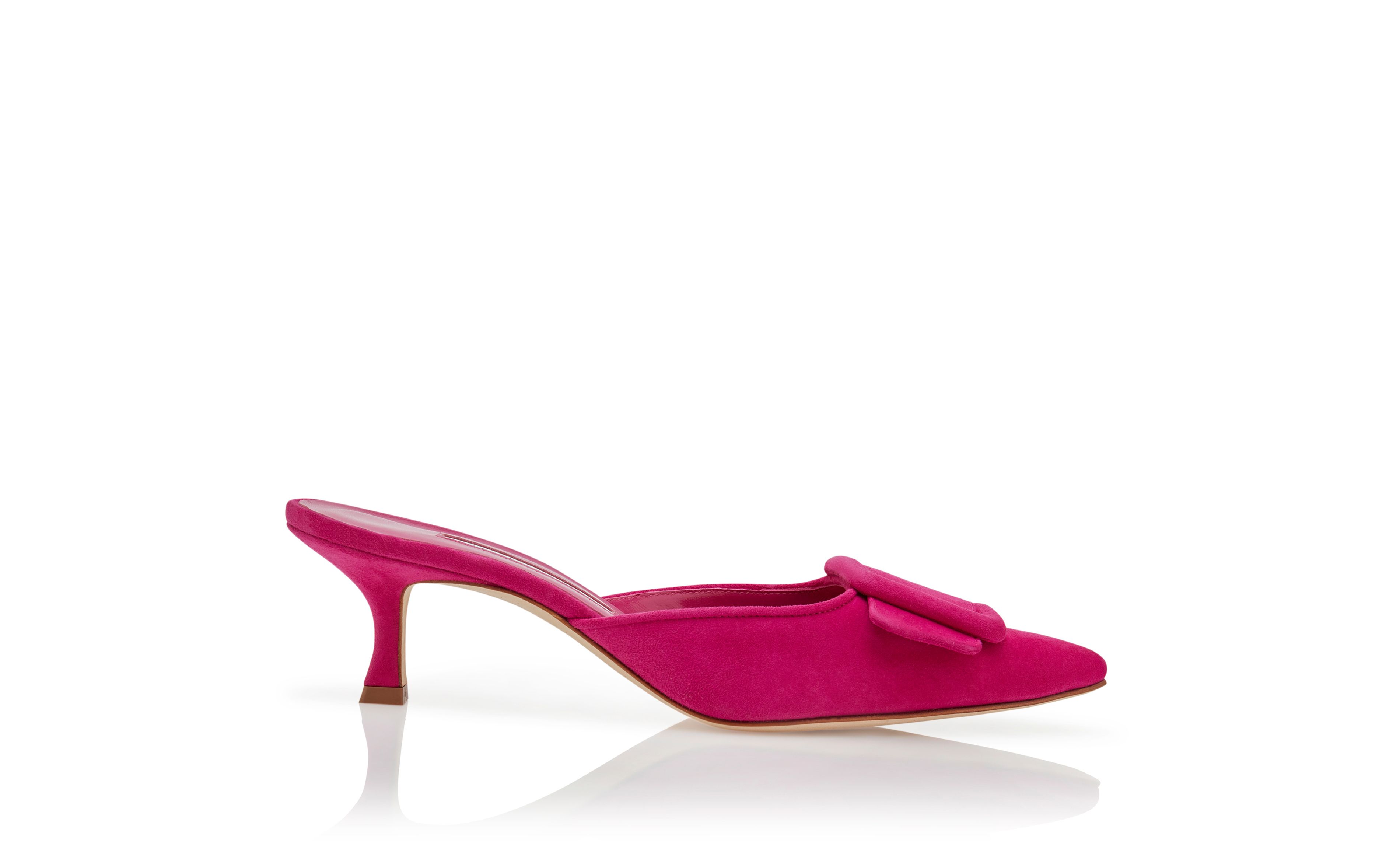 Designer Dark Pink Suede Buckle Detail Mules - Image Side View