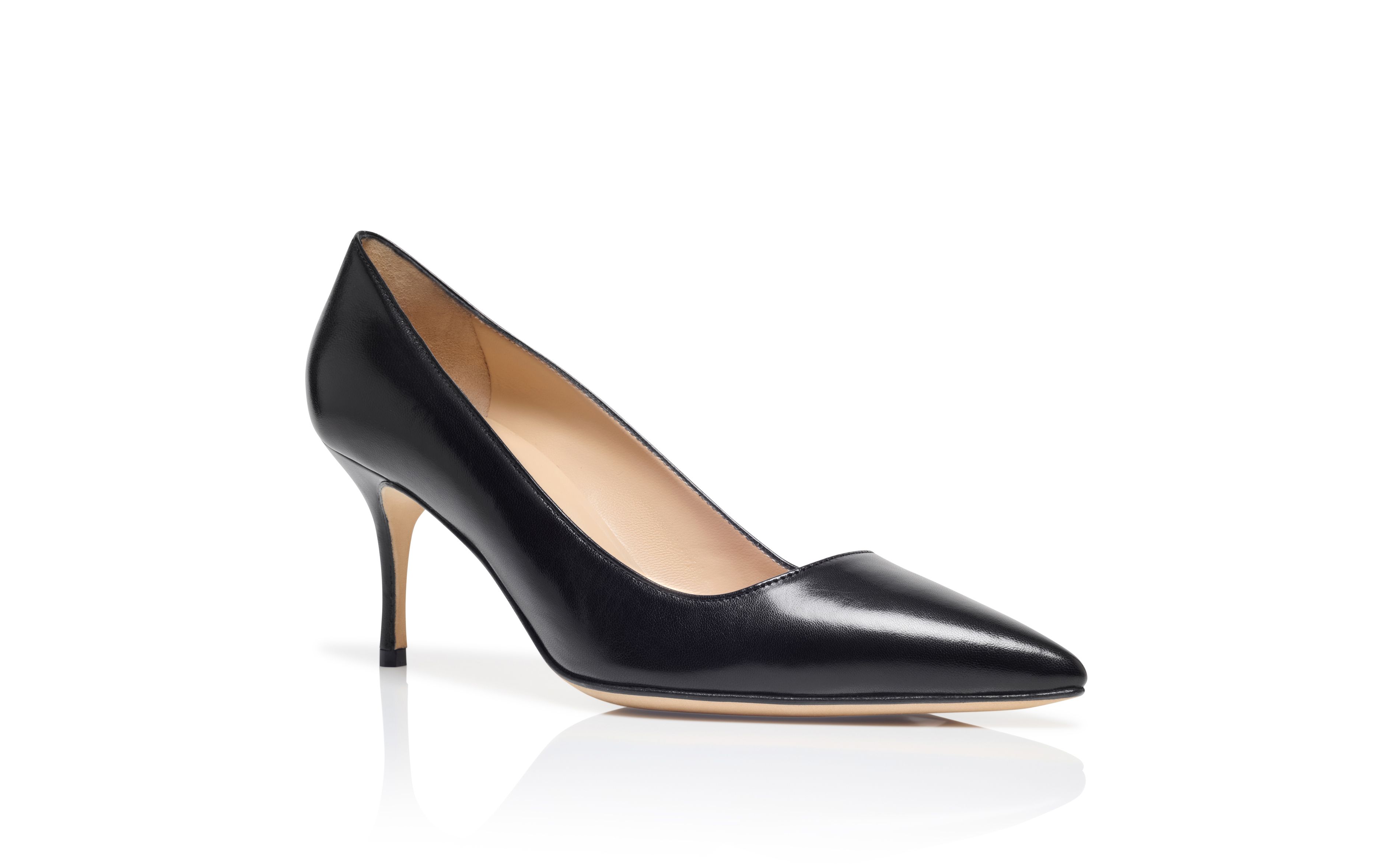 Designer Black Leather Pointed Toe Pumps - Image Upsell