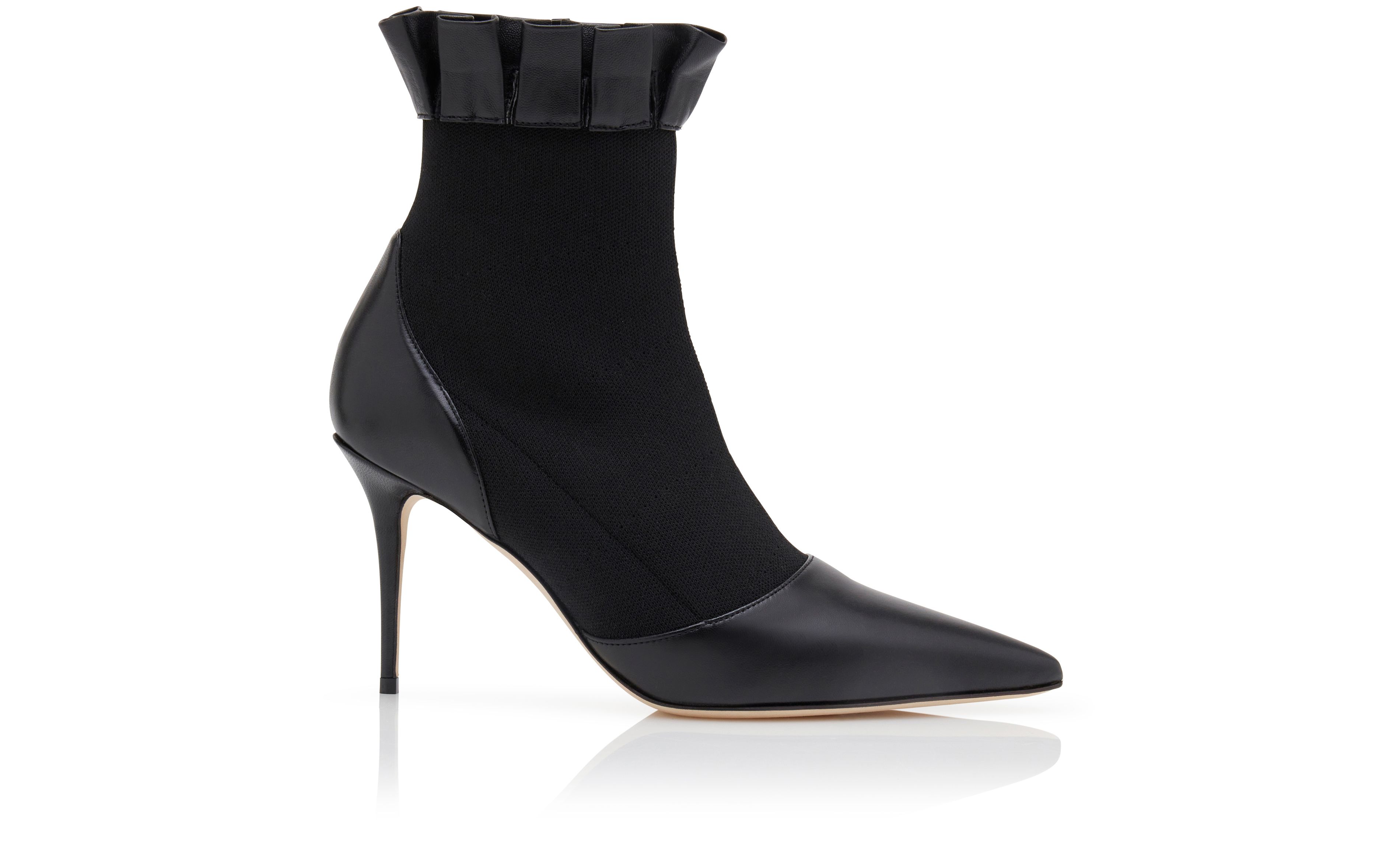 Designer Black Nappa Leather Ankle Boots - Image Side View