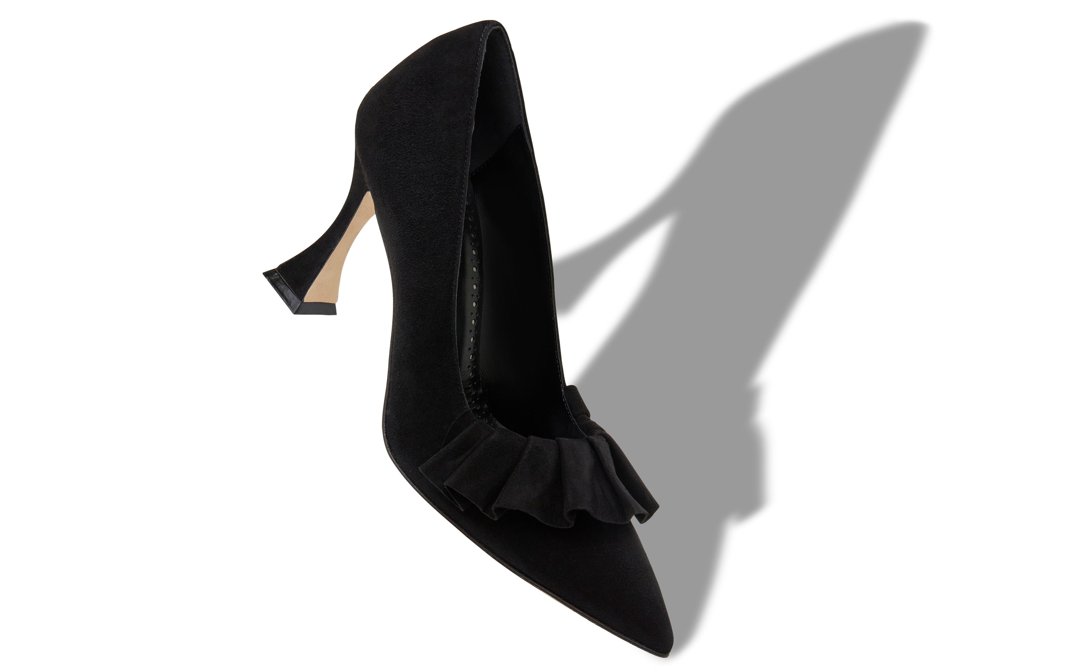 Designer Black Suede Ruffled Pumps - Image small_image