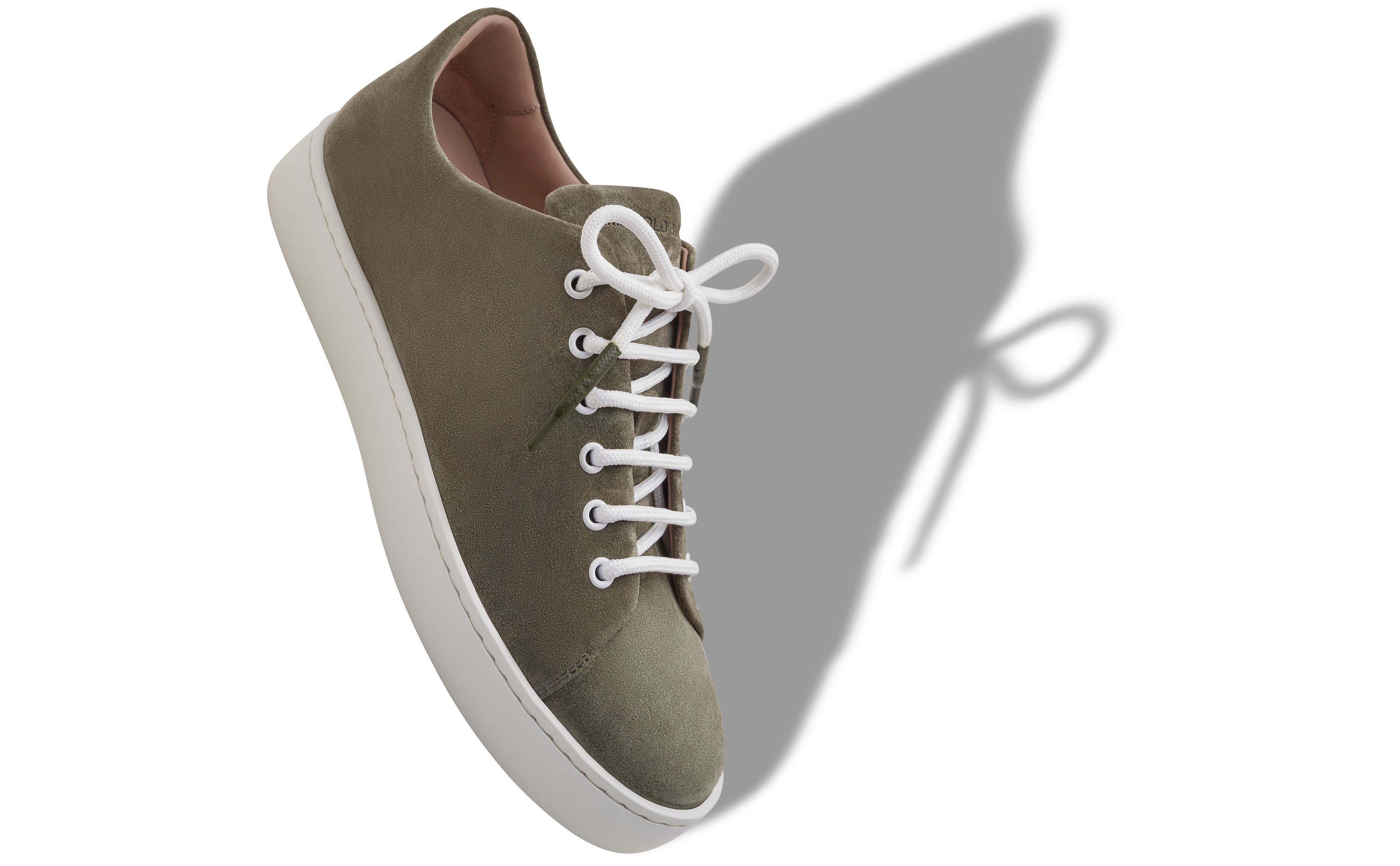 Designer Khaki Suede Lace-Up Sneakers - Image small_image