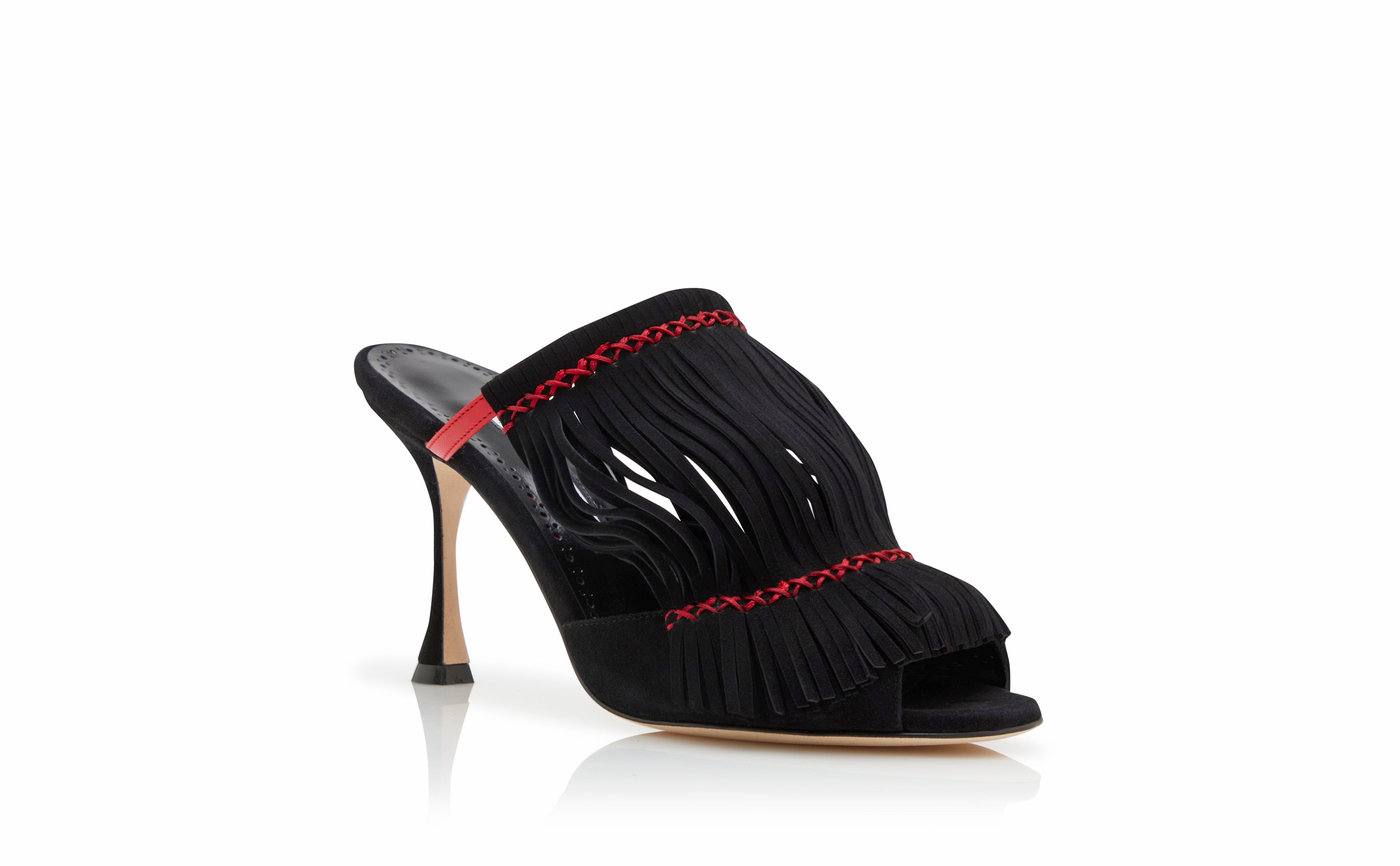 Designer Red Suede Fringe Detail Mules  - Image Upsell