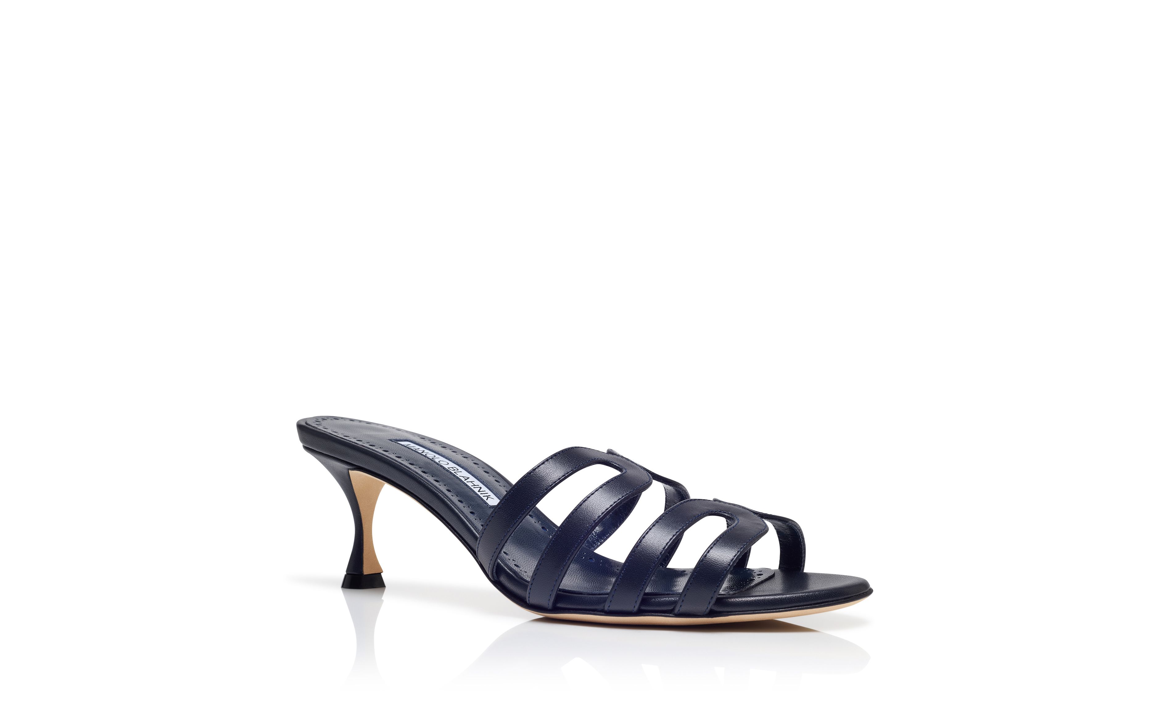 Designer Navy Blue Calf Leather Mules - Image Upsell