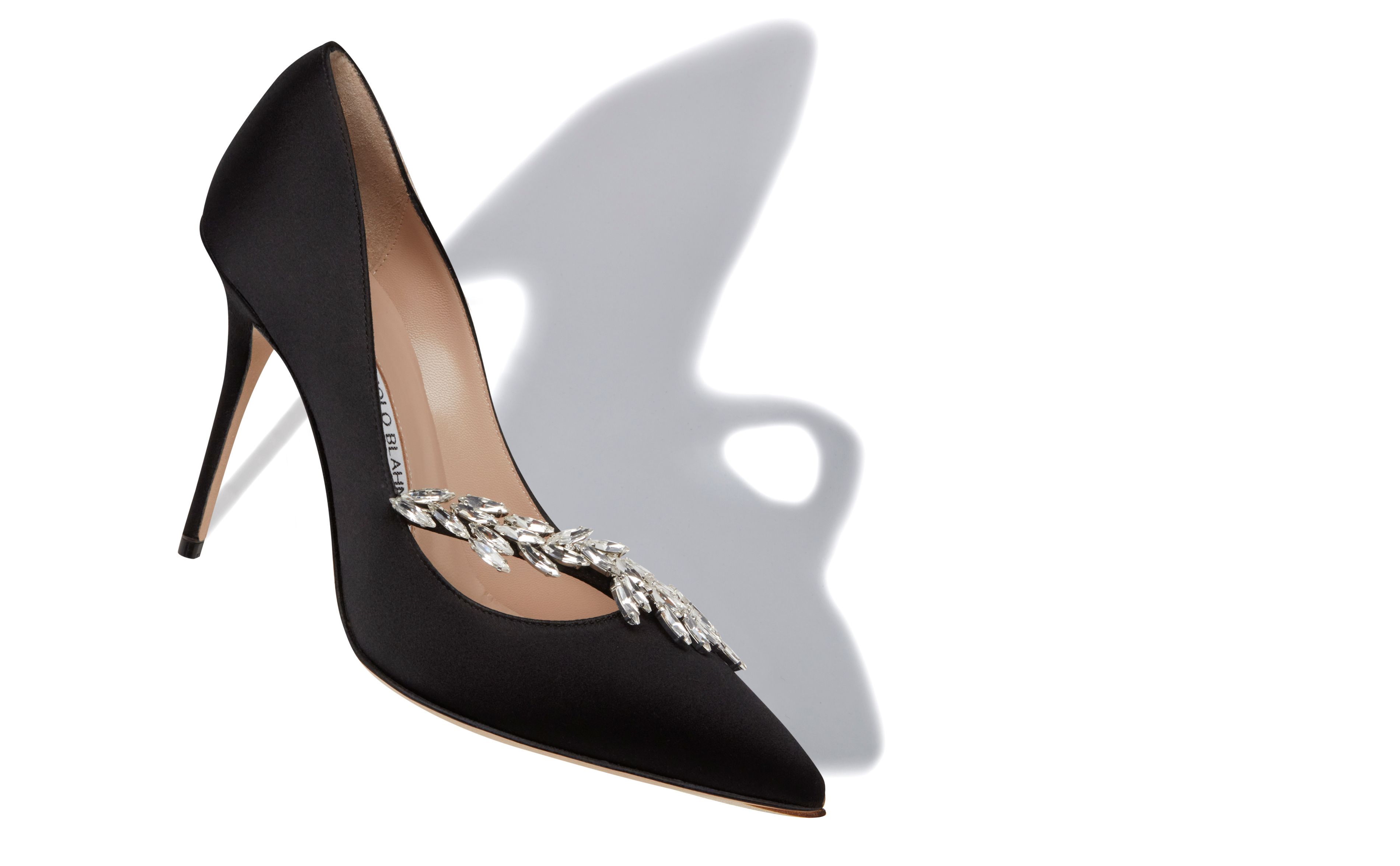 NADIRA | Black Satin Jewel Buckle Pumps | Manolo Blahnik