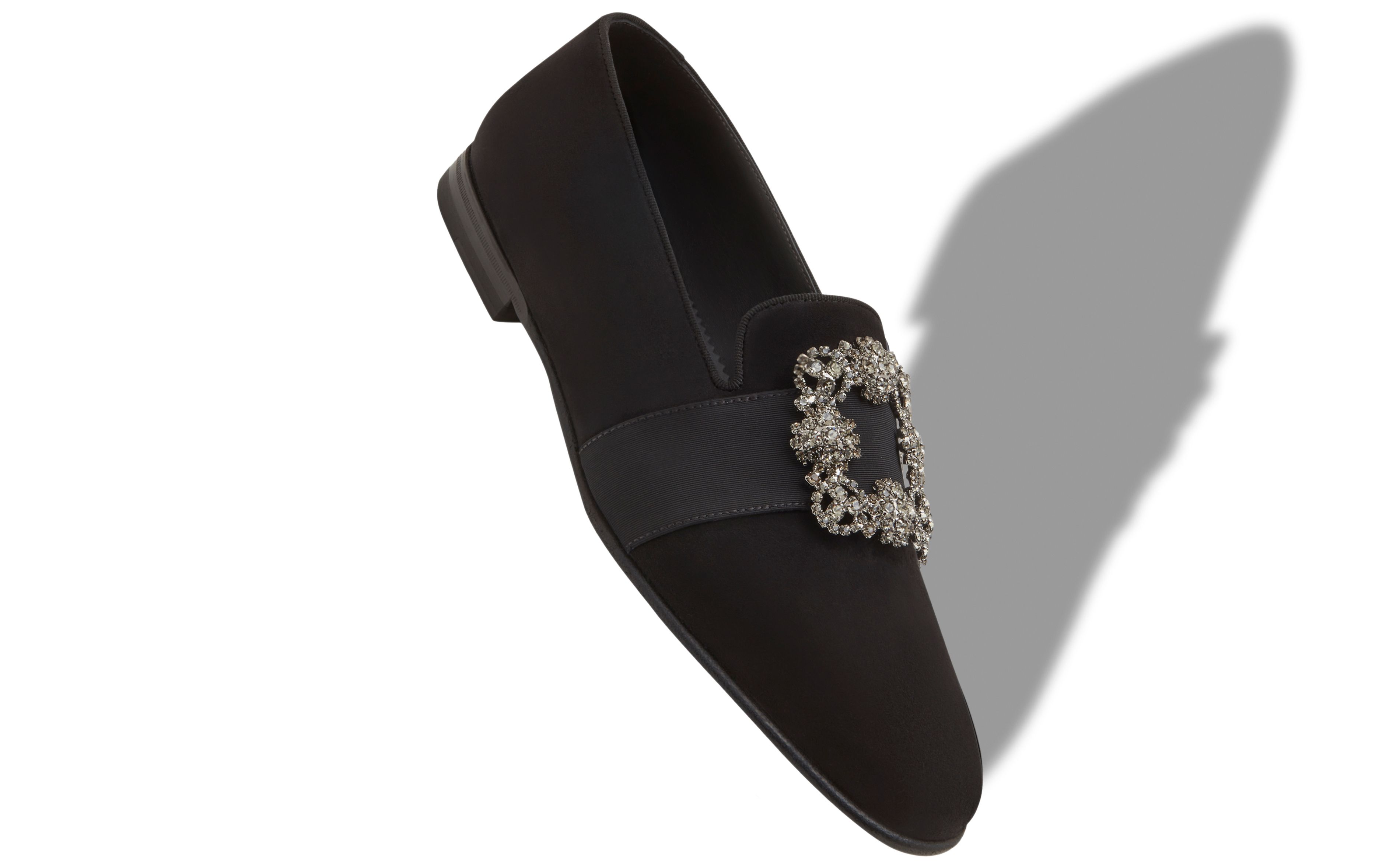 Designer Black Suede Jewel Buckle Loafers - Image small_image