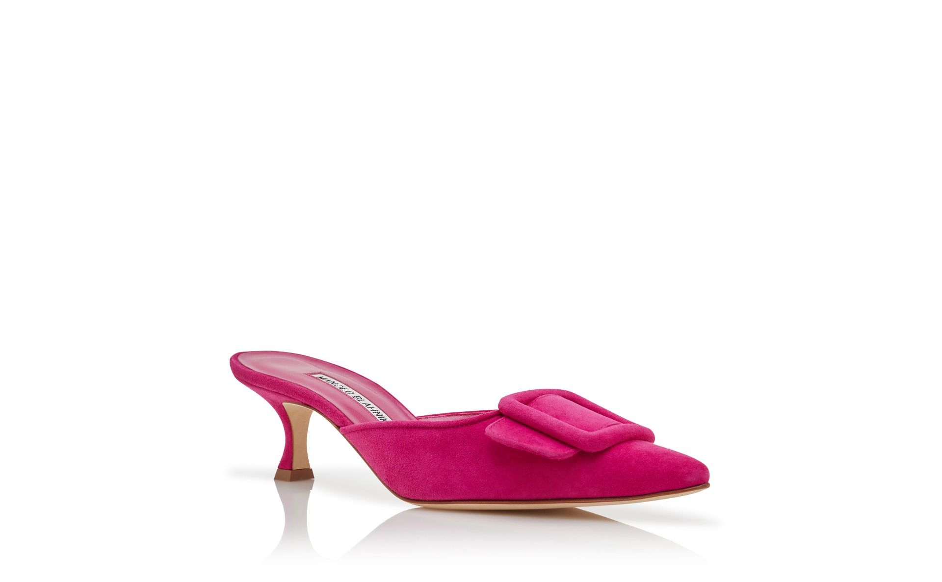 Designer Dark Pink Suede Buckle Detail Mules - Image 